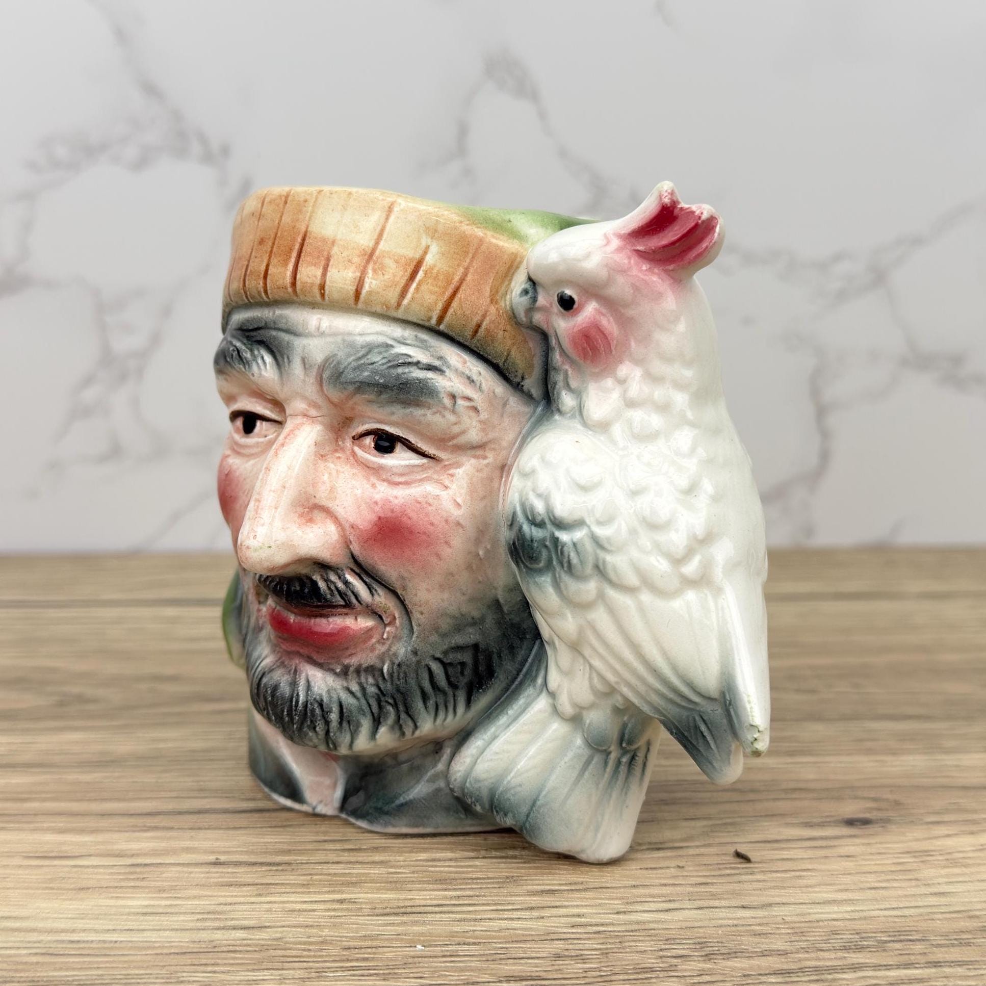 Vintage Ceramic Pirate Toby Jug with Cockatoo