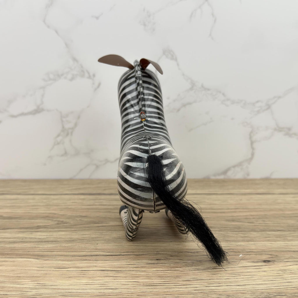 Vintage Wind-Up Tin Toy Bucking Zebra, Litho Clockwork 1970s, With Key & Box