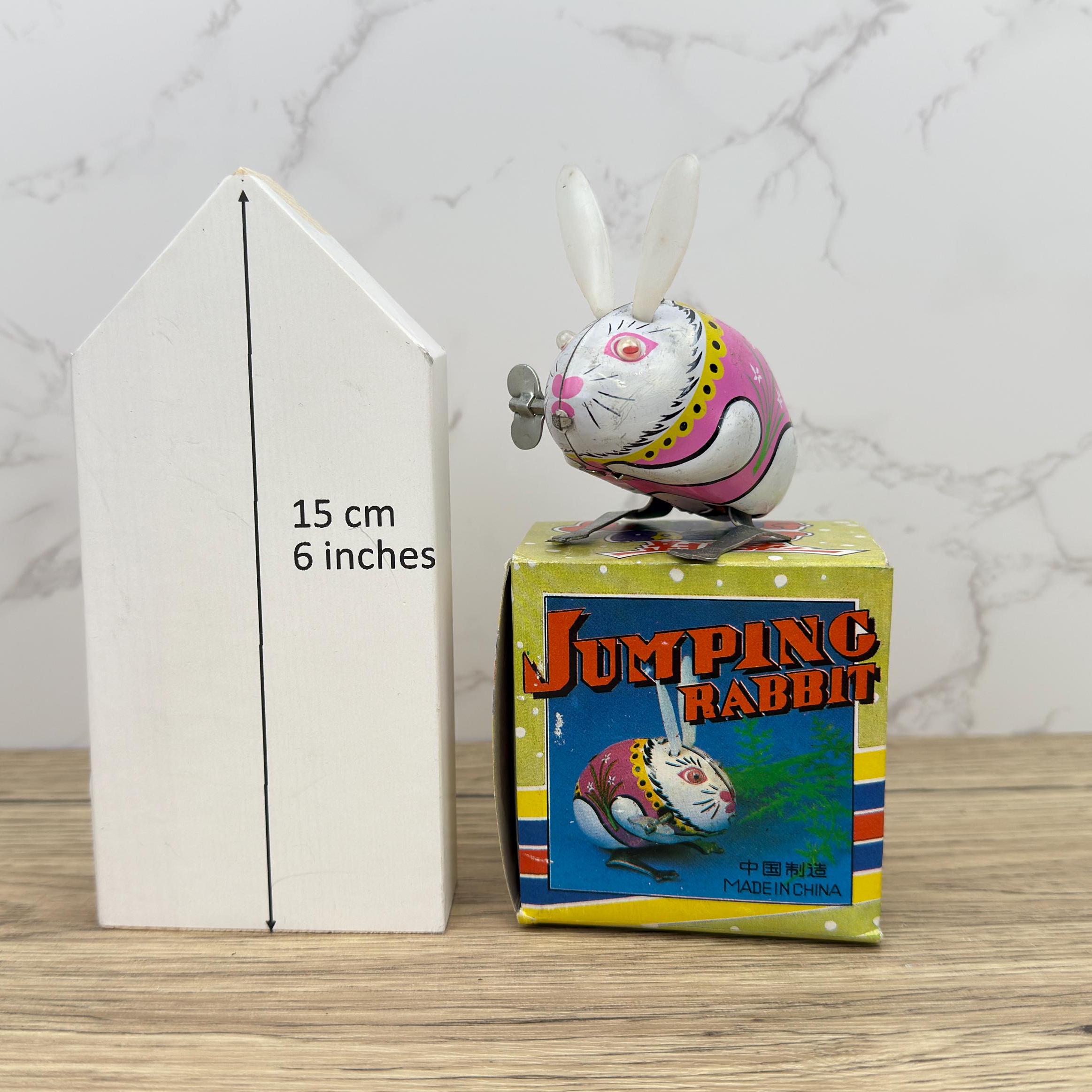 Vintage Clockwork Jumping Rabbit, MS083 Tin Litho Toy, Collectors Gift