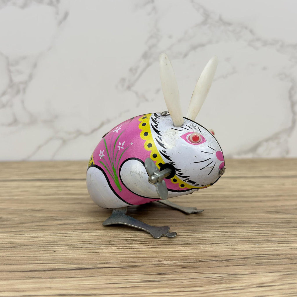 Vintage Clockwork Jumping Rabbit, MS083 Tin Litho Toy, Collectors Gift