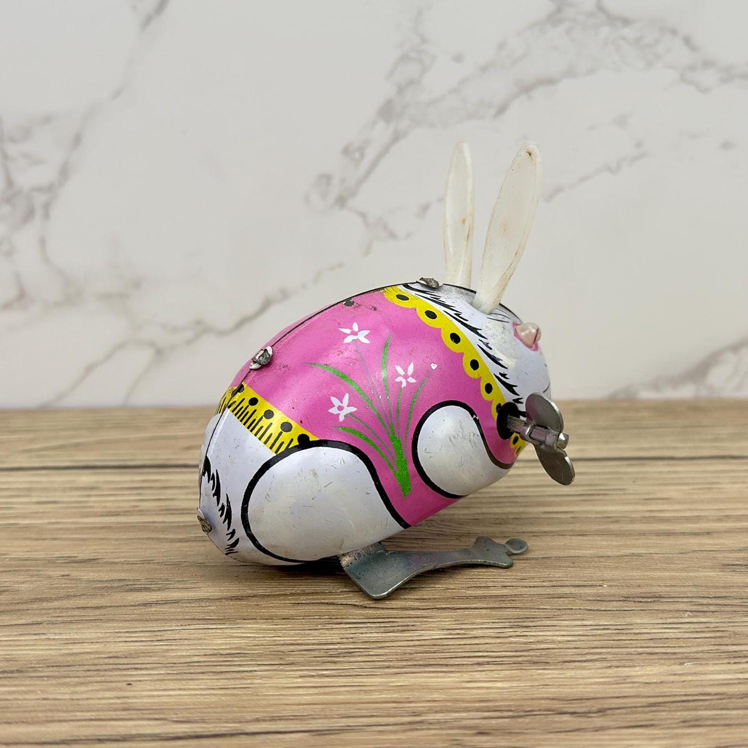 Vintage Clockwork Jumping Rabbit, MS083 Tin Litho Toy, Collectors Gift