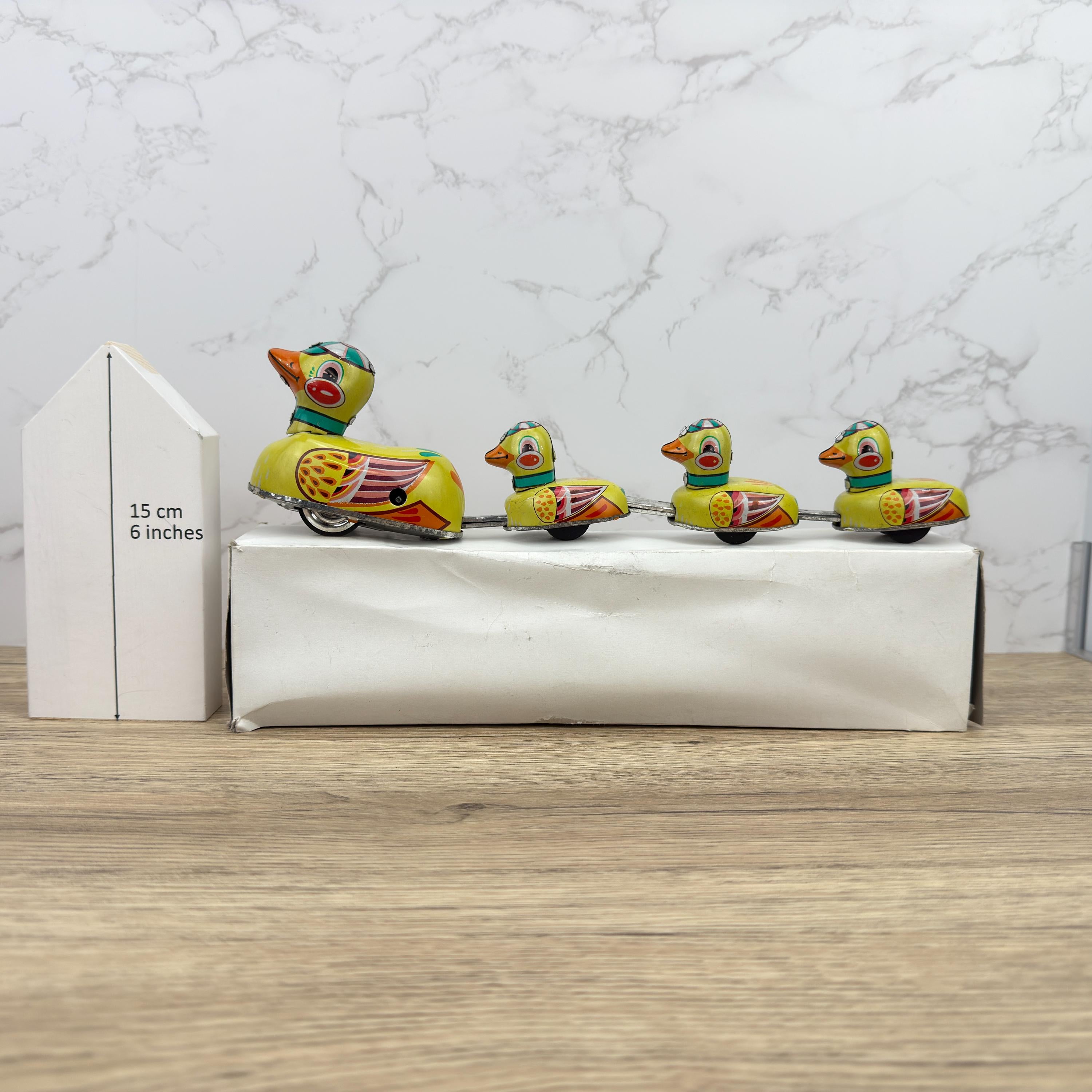 Vintage Tin Wind-Up Duck Family Toy, Beijing No.1 Toy Factory (Key Missing)