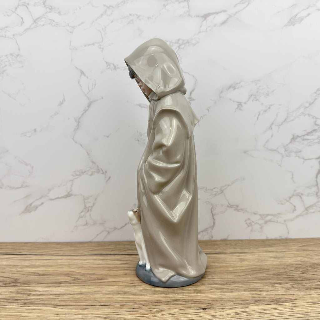 Vintage Nao Lladro Porcelain Figurine, Boy in Raincoat with Dog