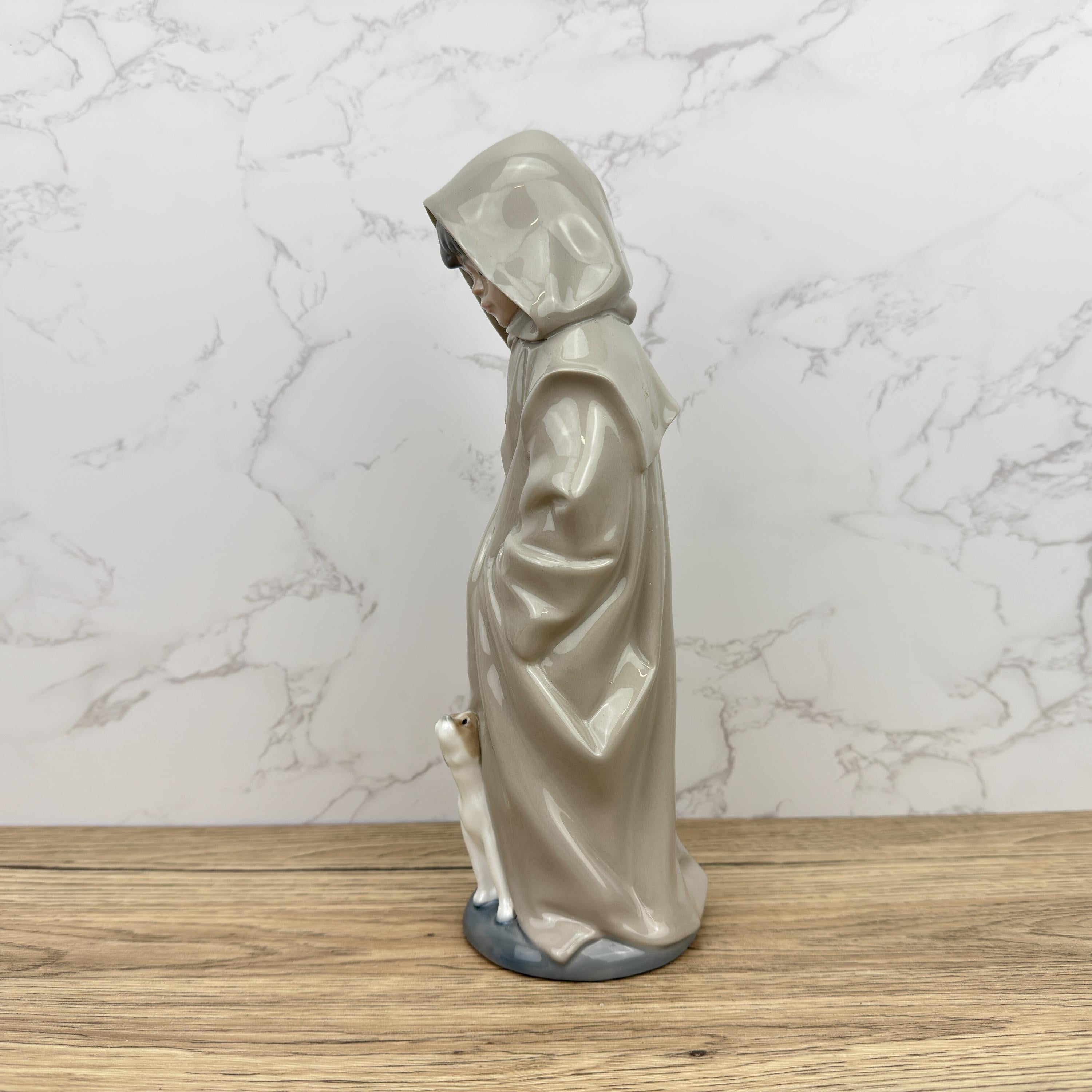 Vintage Nao Lladro Porcelain Figurine, Boy in Raincoat with Dog