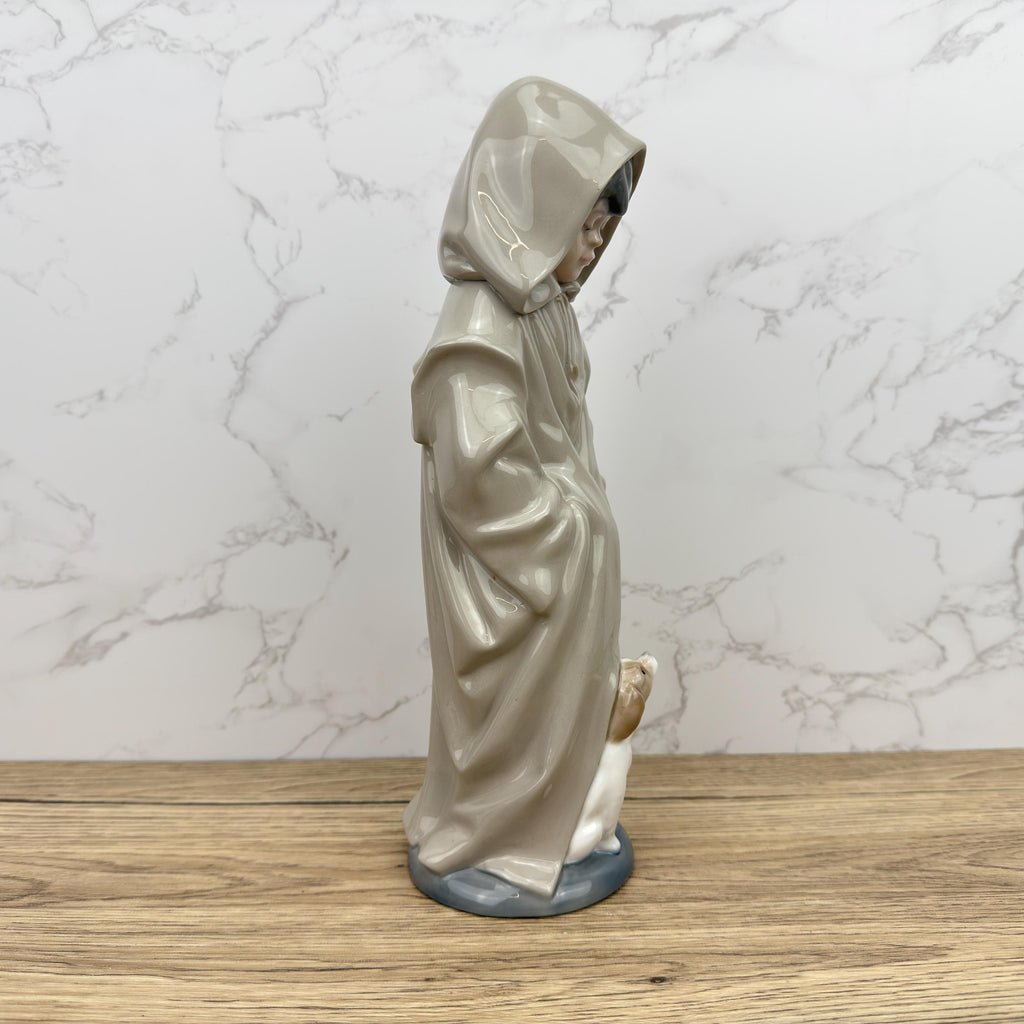 Vintage Nao Lladro Porcelain Figurine, Boy in Raincoat with Dog