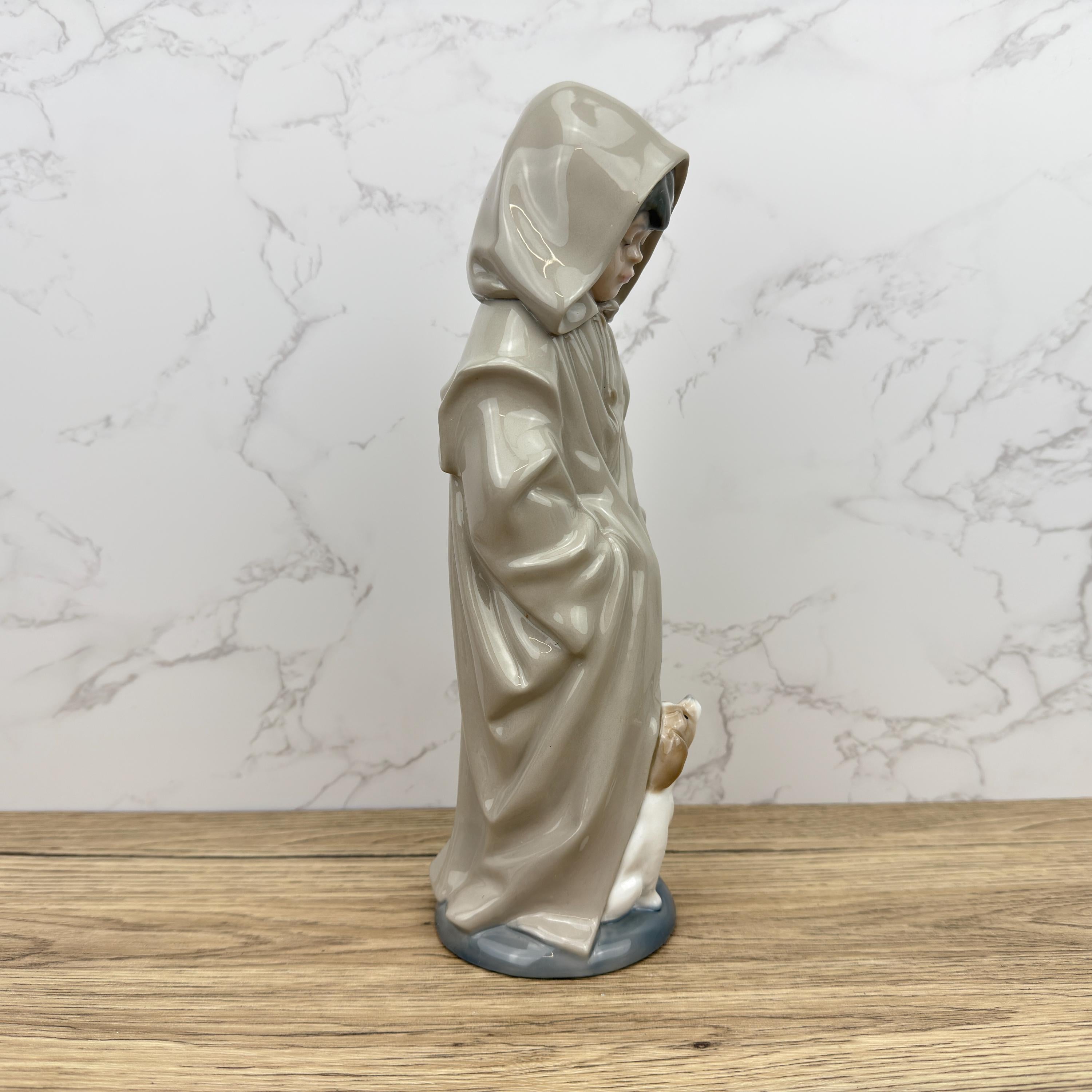 Vintage Nao Lladro Porcelain Figurine, Boy in Raincoat with Dog