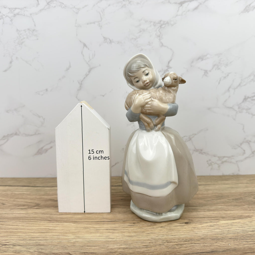 Vintage Nao by Lladro Porcelain Figurine – Girl with Lamb, Made in Spain