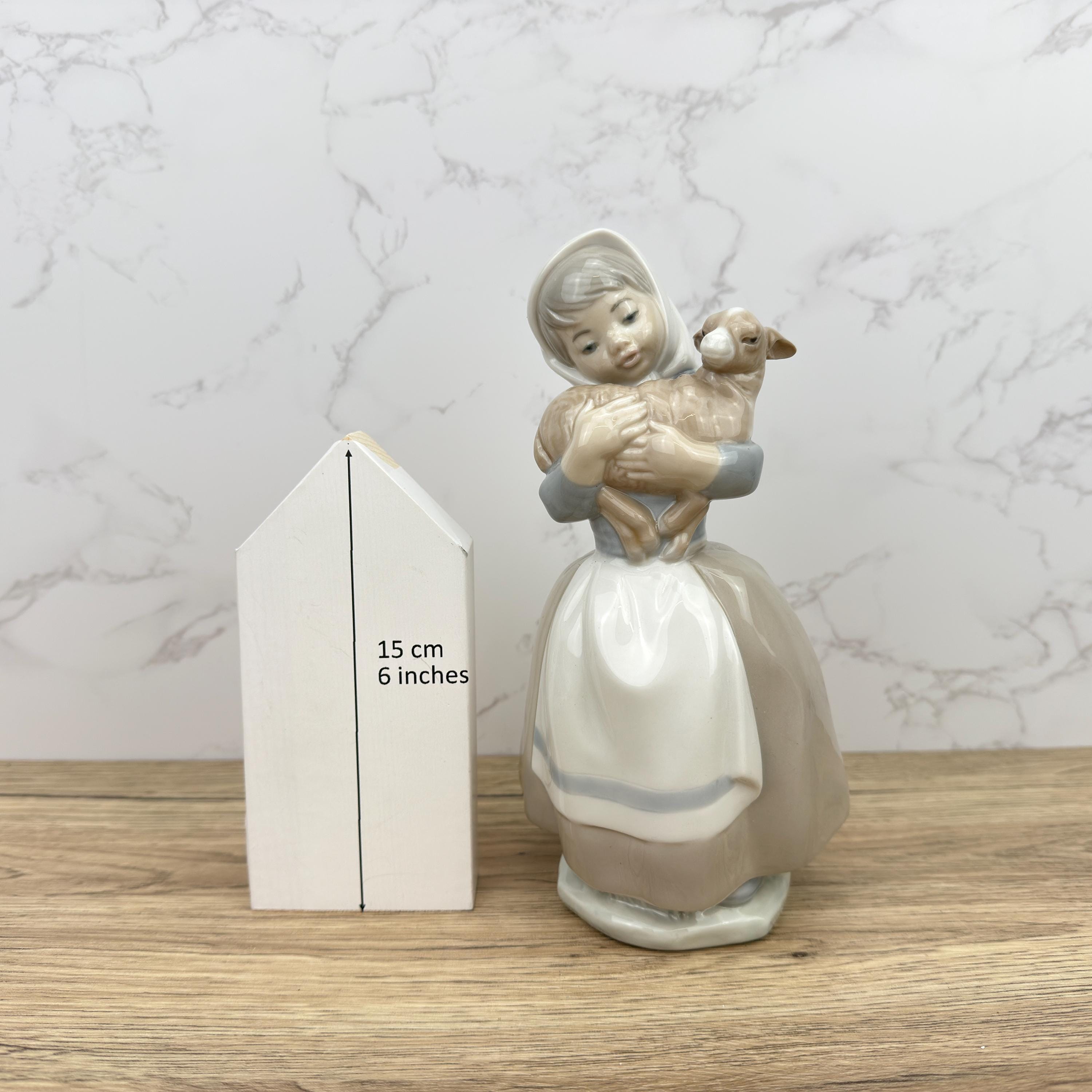 Vintage Nao by Lladro Porcelain Figurine – Girl with Lamb, Made in Spain