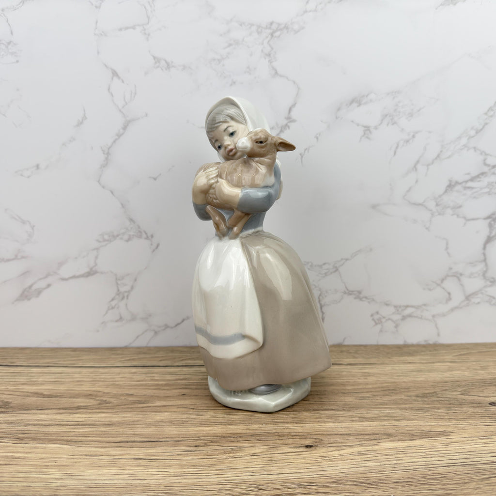 Vintage Nao by Lladro Porcelain Figurine – Girl with Lamb, Made in Spain