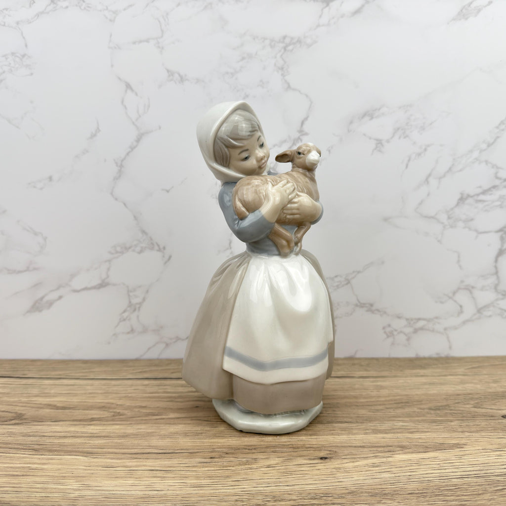Vintage Nao by Lladro Porcelain Figurine – Girl with Lamb, Made in Spain