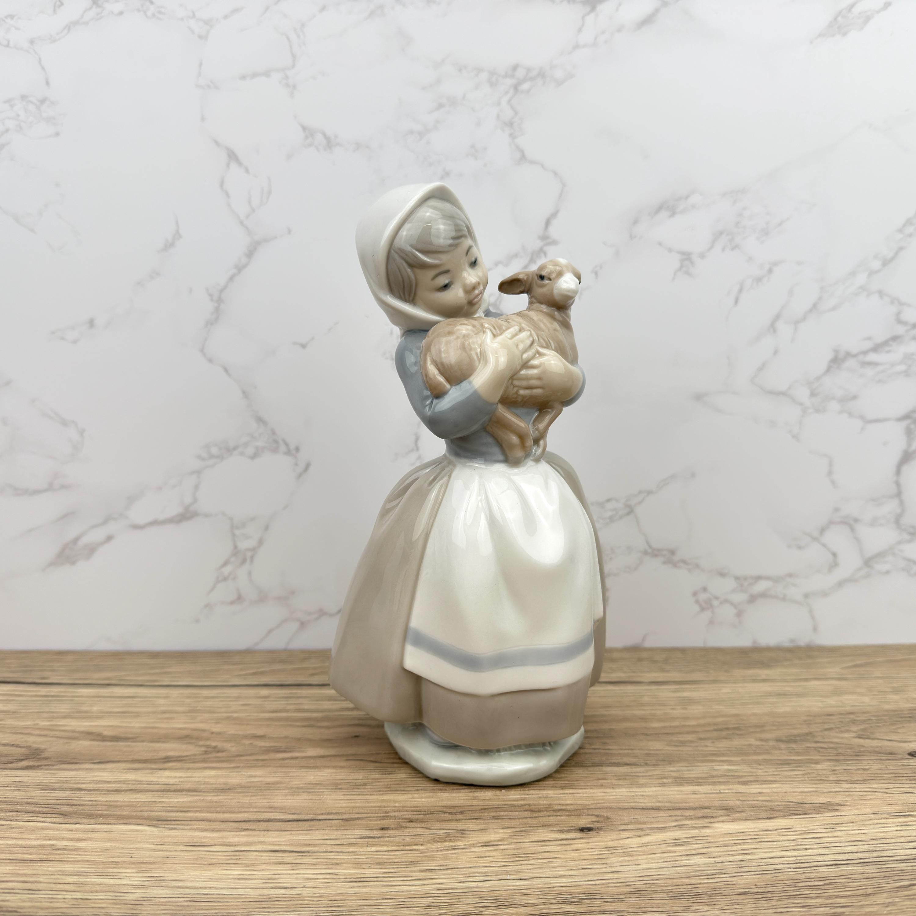 Vintage Nao by Lladro Porcelain Figurine – Girl with Lamb, Made in Spain