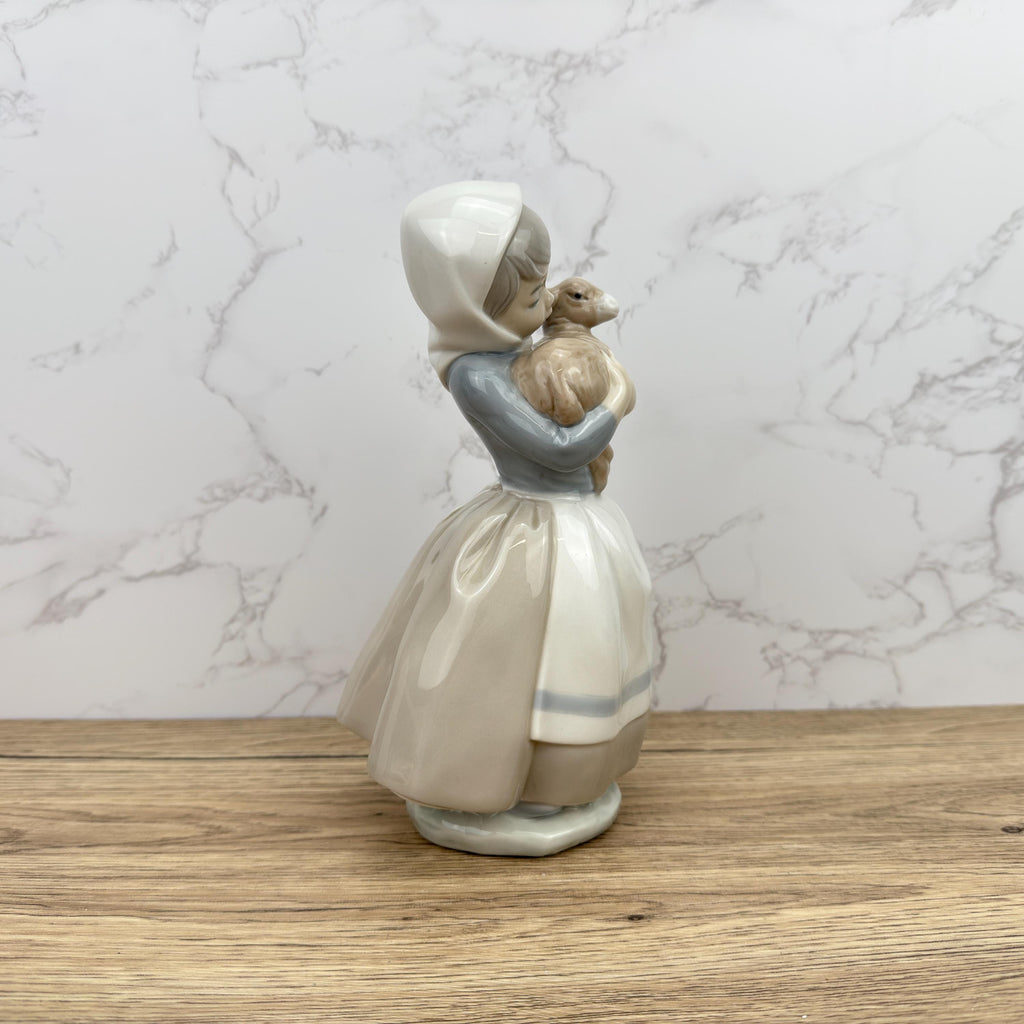 Vintage Nao by Lladro Porcelain Figurine – Girl with Lamb, Made in Spain