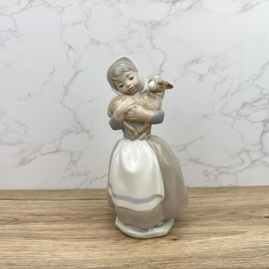 Vintage Nao by Lladro Porcelain Figurine – Girl with Lamb, Made in Spain
