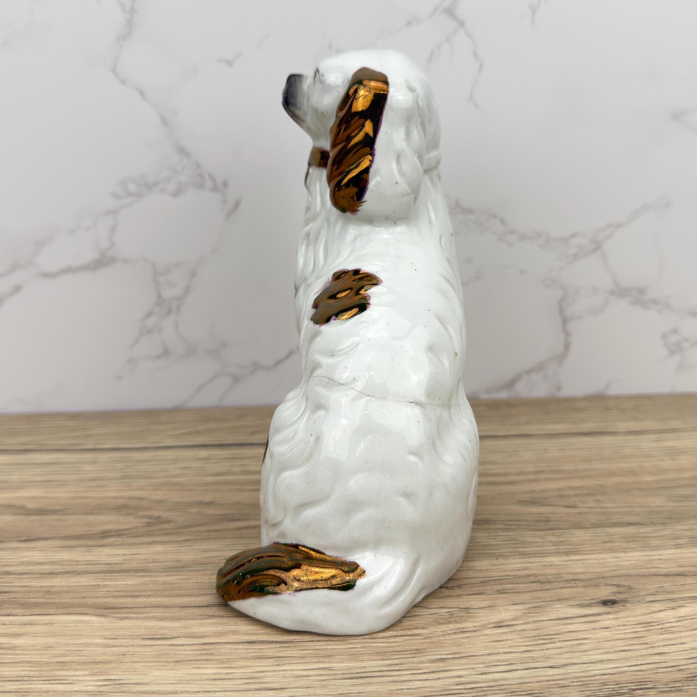 Antique Staffordshire Spaniel Dog Figurine, Victorian Mantel Decor