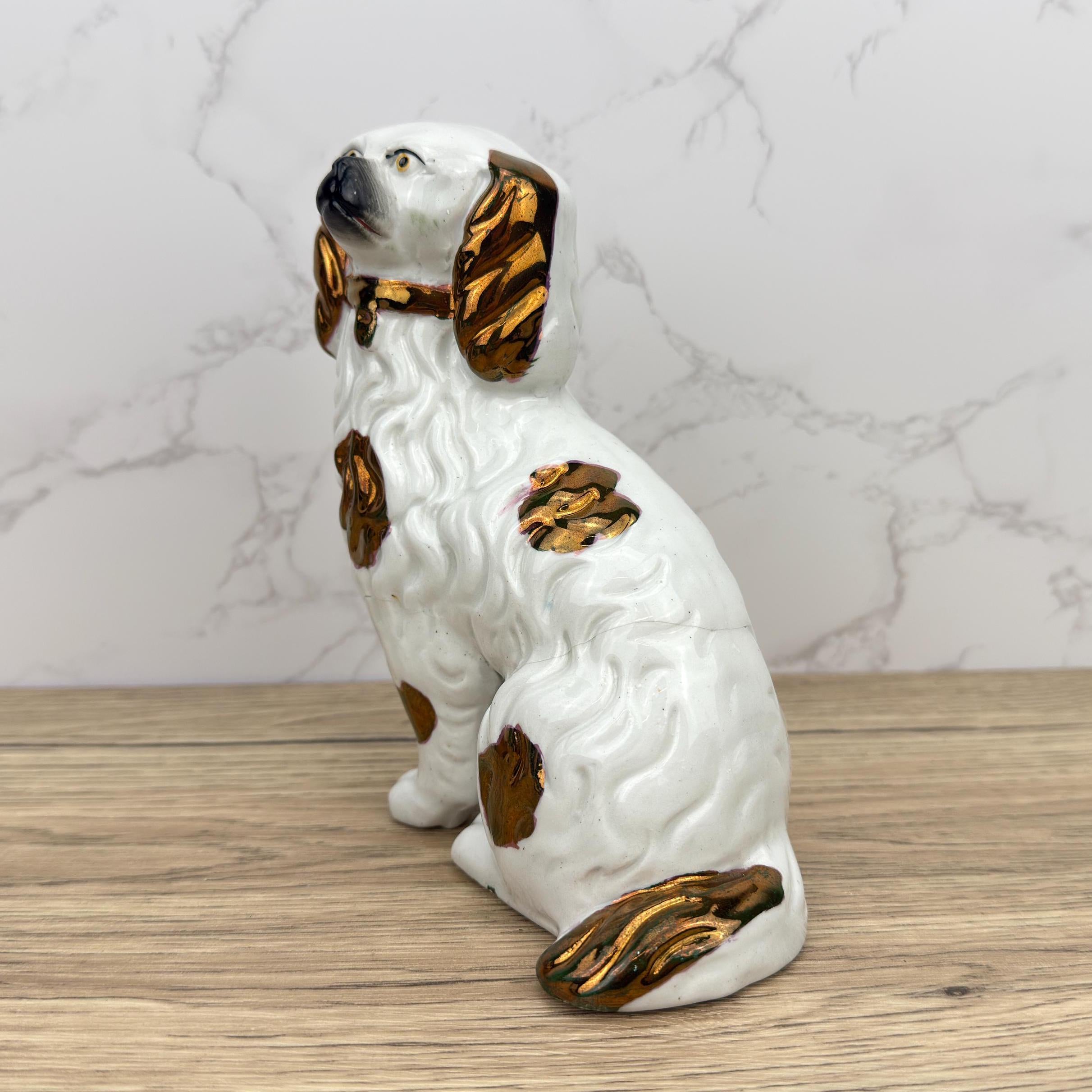 Antique Staffordshire Spaniel Dog Figurine, Victorian Mantel Decor