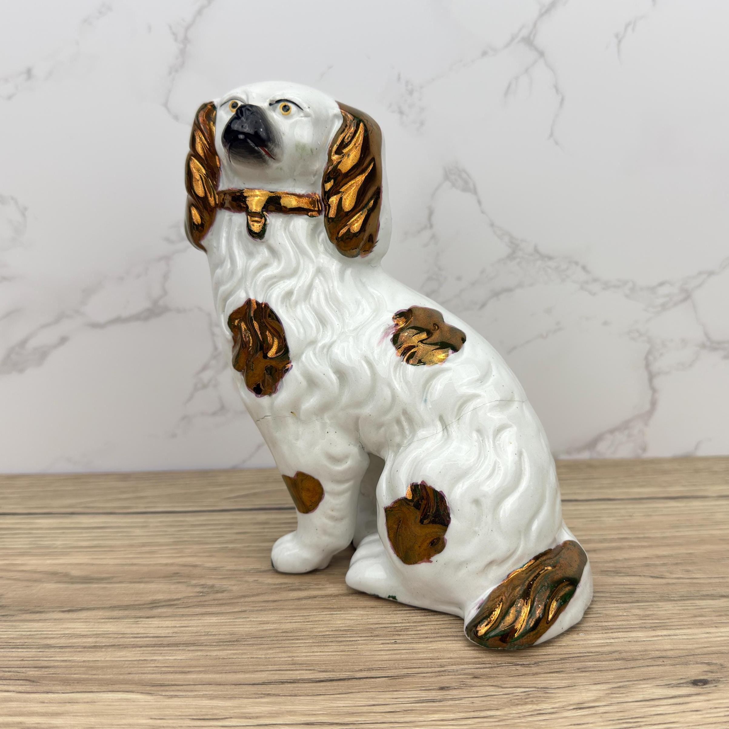 Antique Staffordshire Spaniel Dog Figurine, Victorian Mantel Decor