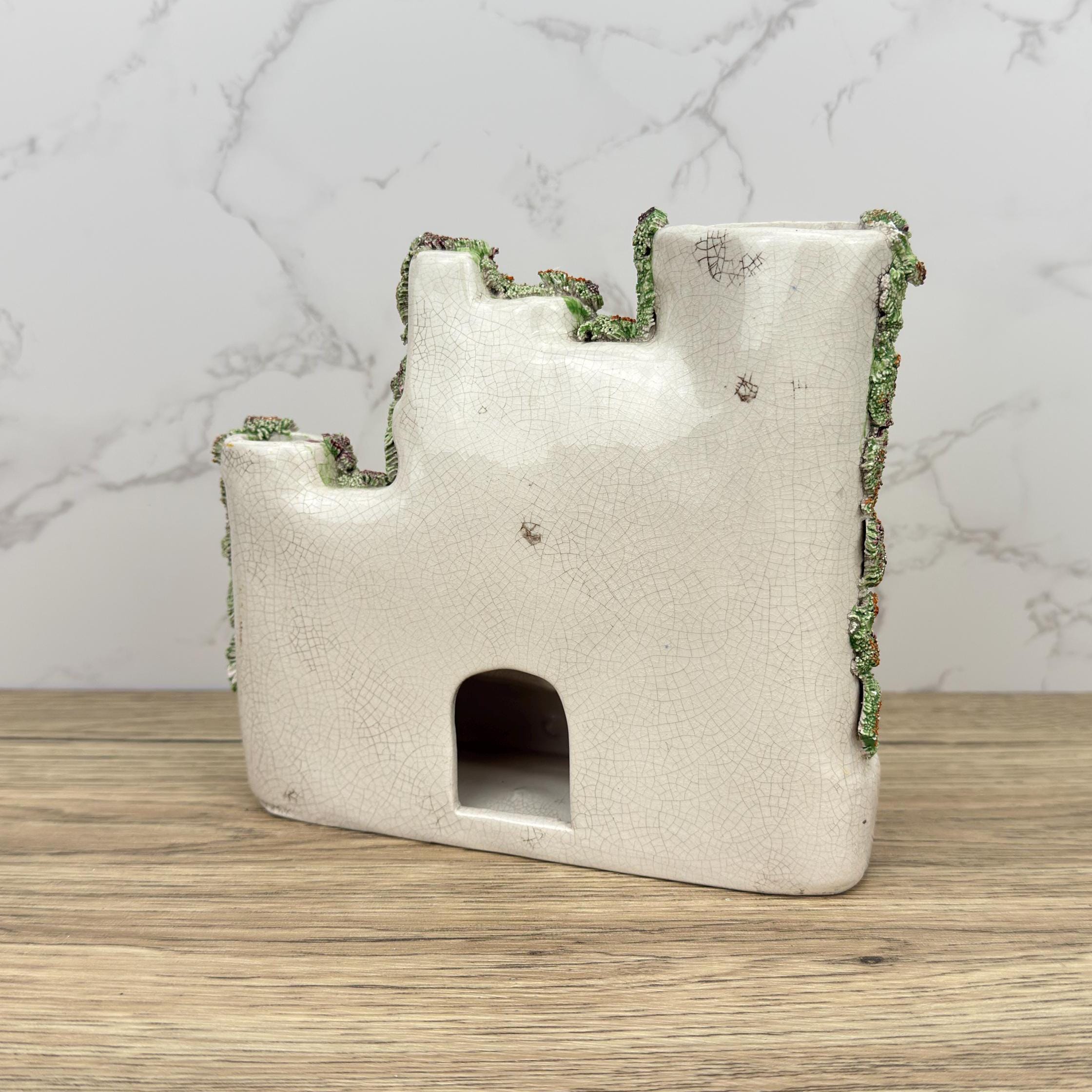 Antique Staffordshire Flatback Castle, Victorian Porcelain Cottage Burner