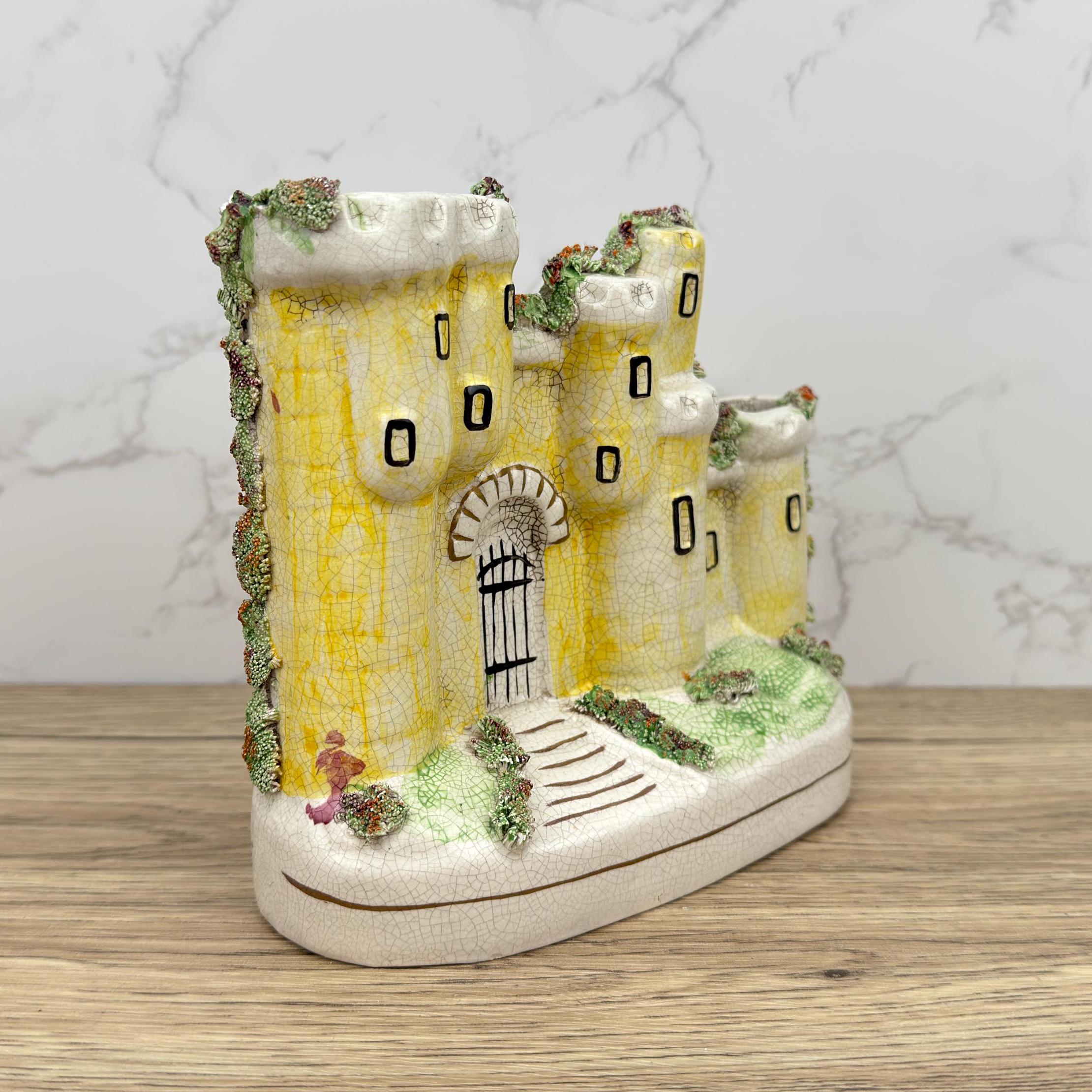 Antique Staffordshire Flatback Castle, Victorian Porcelain Cottage Burner