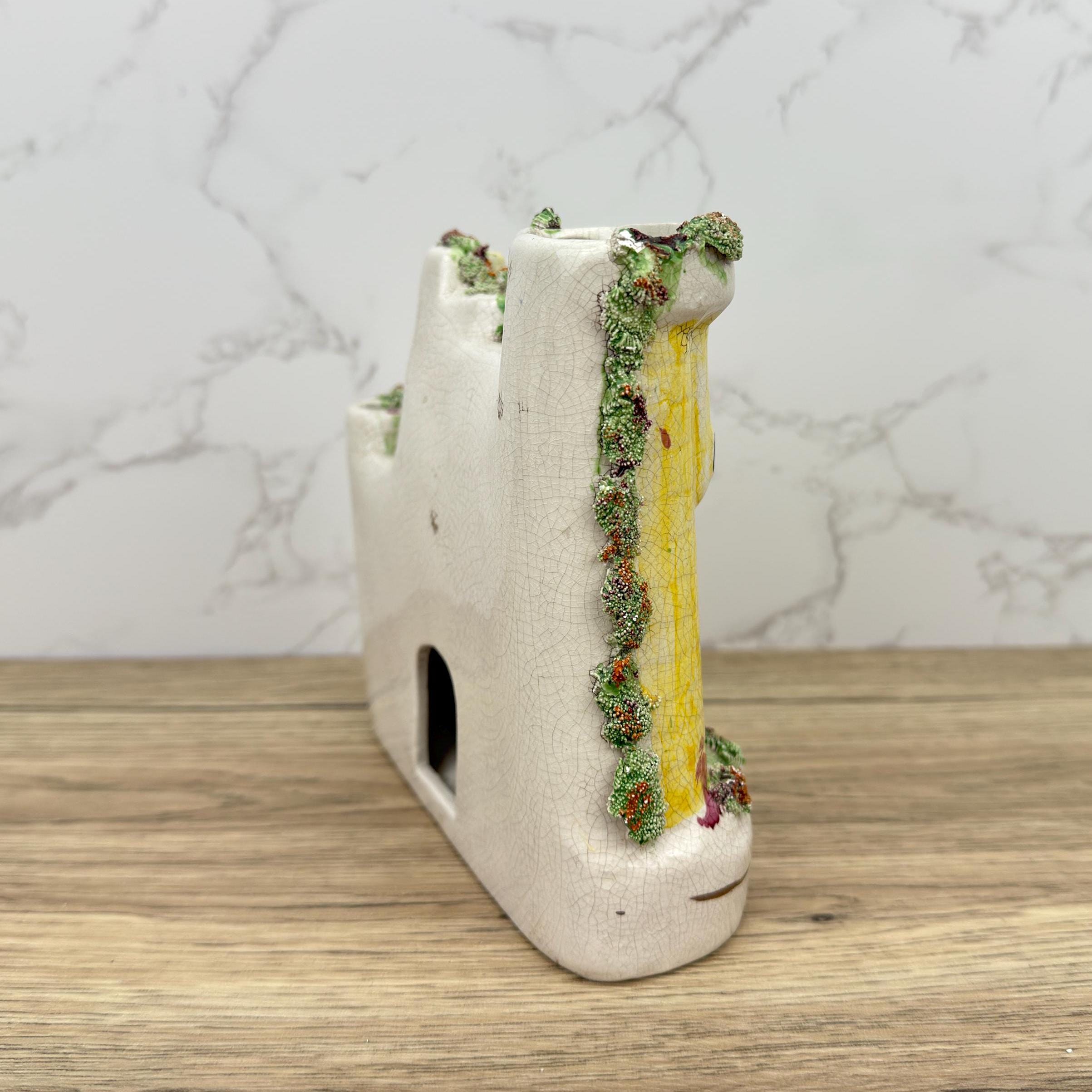 Antique Staffordshire Flatback Castle, Victorian Porcelain Cottage Burner