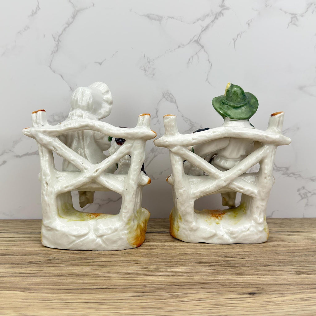 Vintage Porcelain Figurines – Boy & Girl with Dogs, Victorian Style