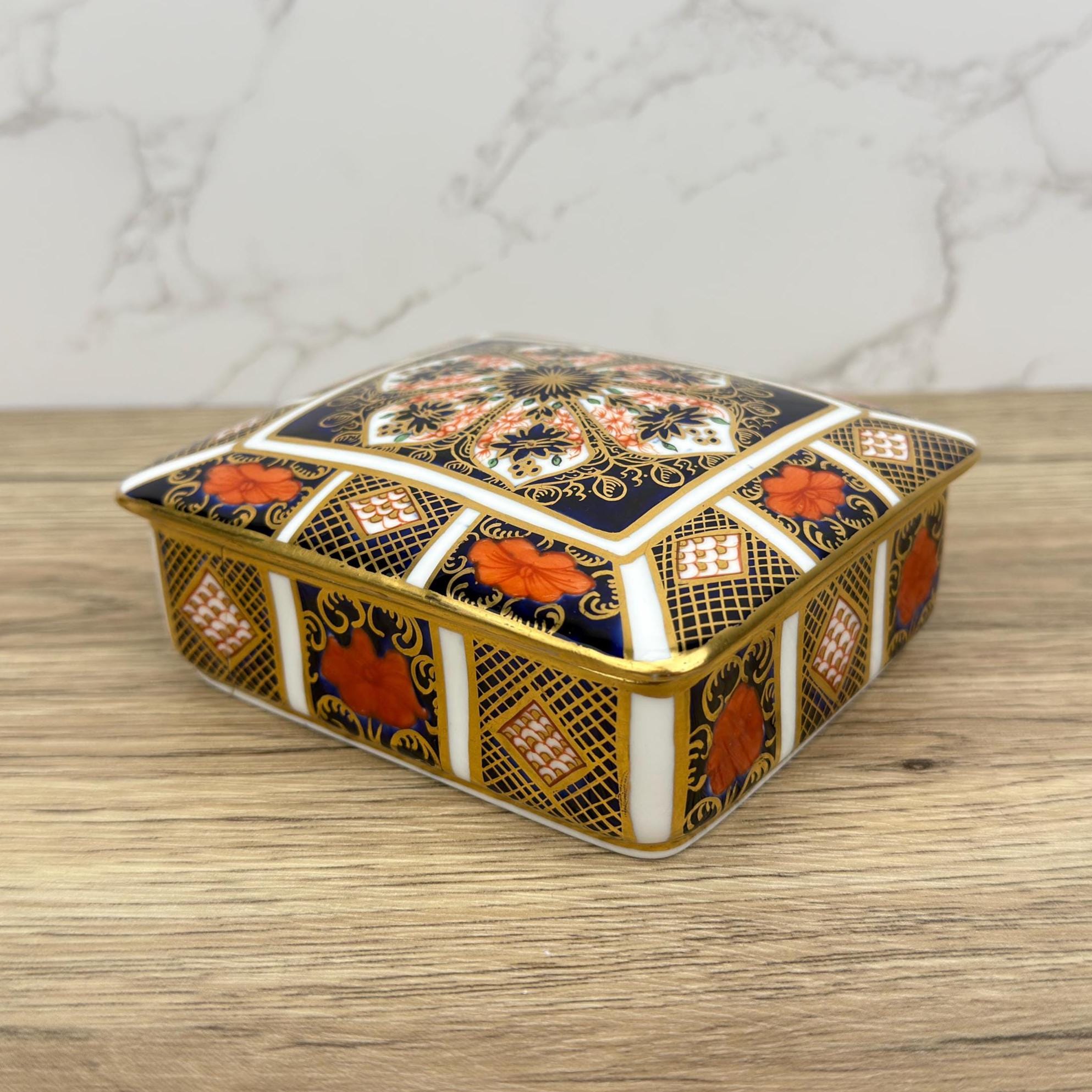 Royal Crown Derby Old Imari Lidded Trinket Box, Collectible Porcelain