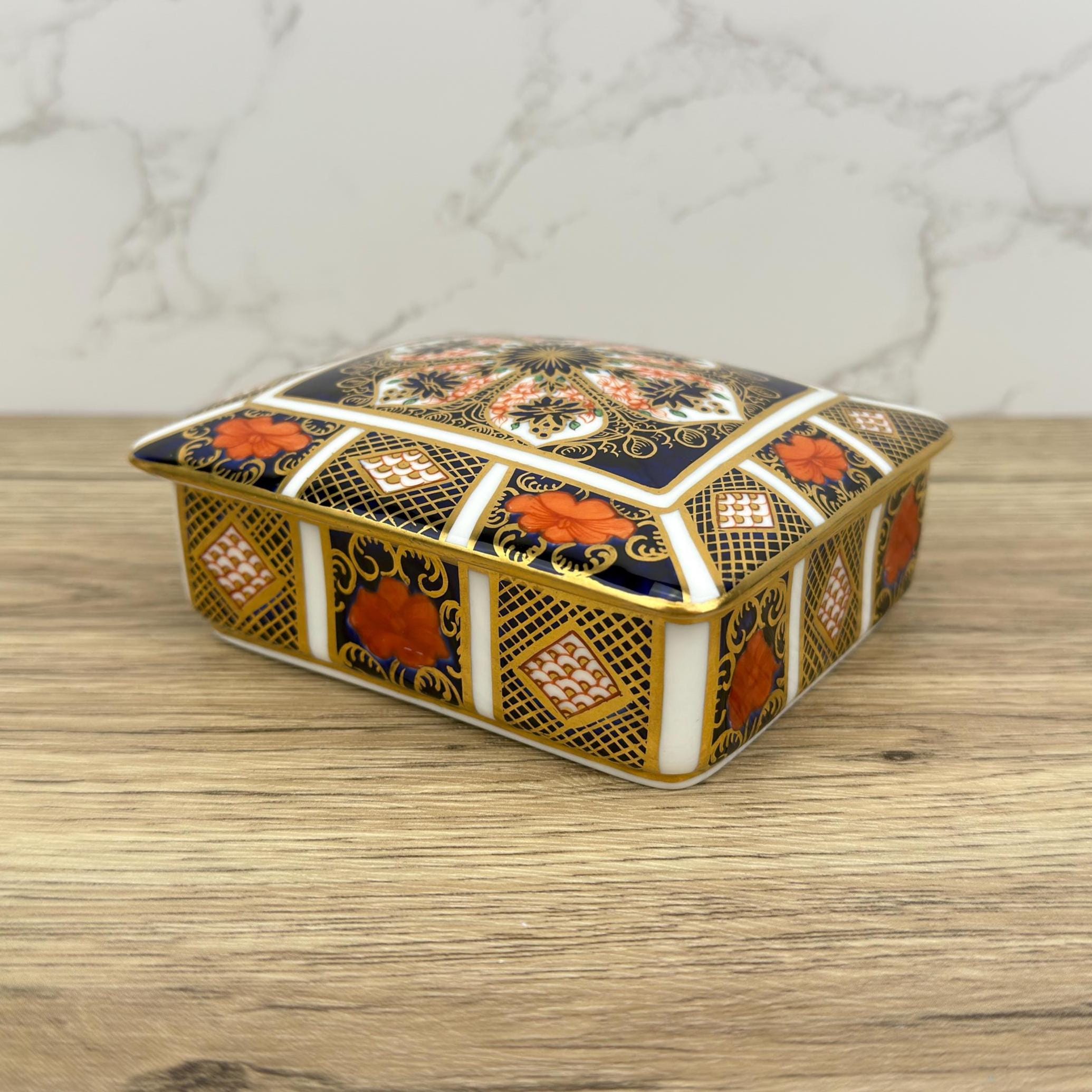 Royal Crown Derby Old Imari Lidded Trinket Box, Collectible Porcelain