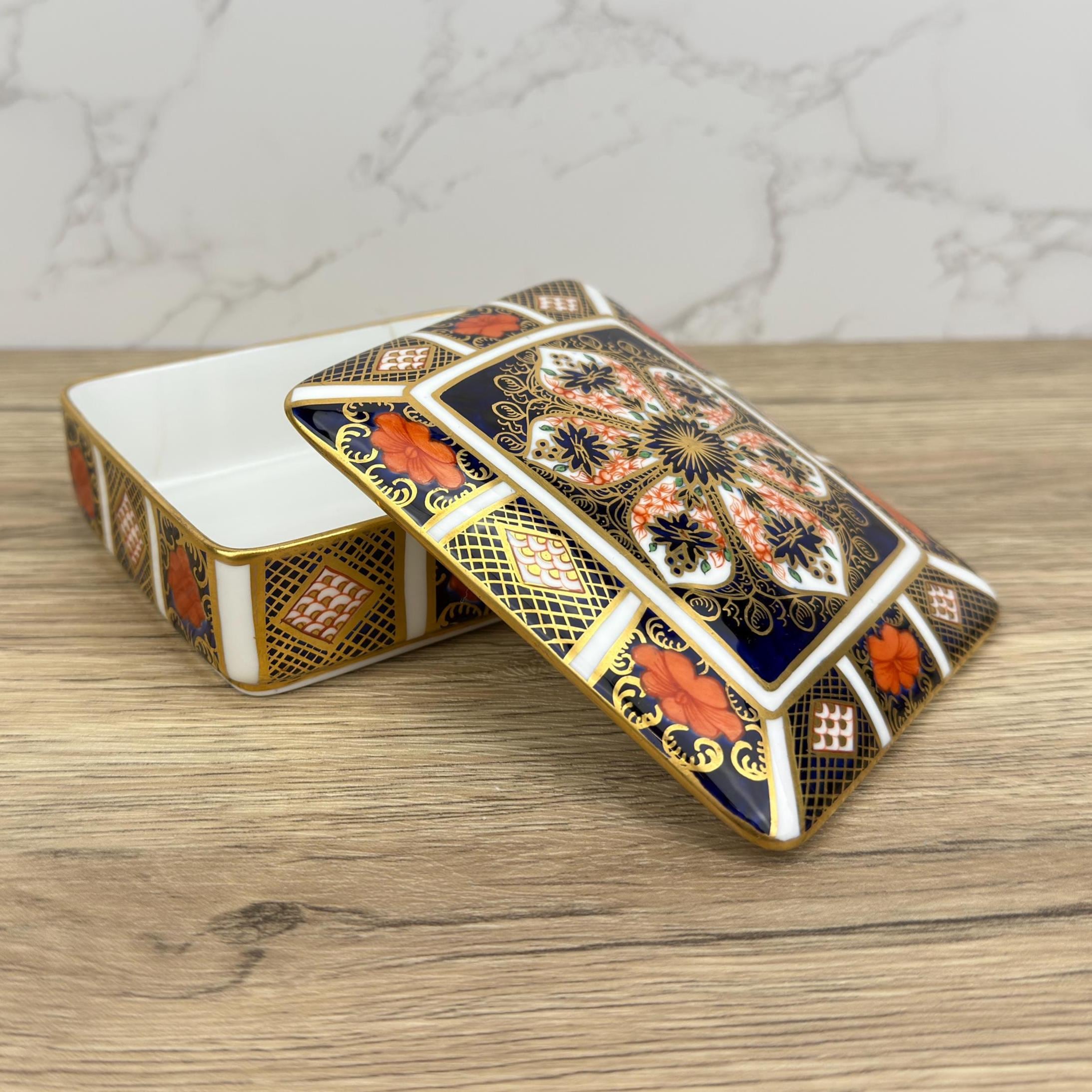 Royal Crown Derby Old Imari Lidded Trinket Box, Collectible Porcelain