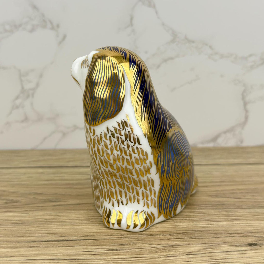Royal Crown Derby Cavalier King Charles Spaniel Puppy, Hand-Decorated Porcelain Figurine