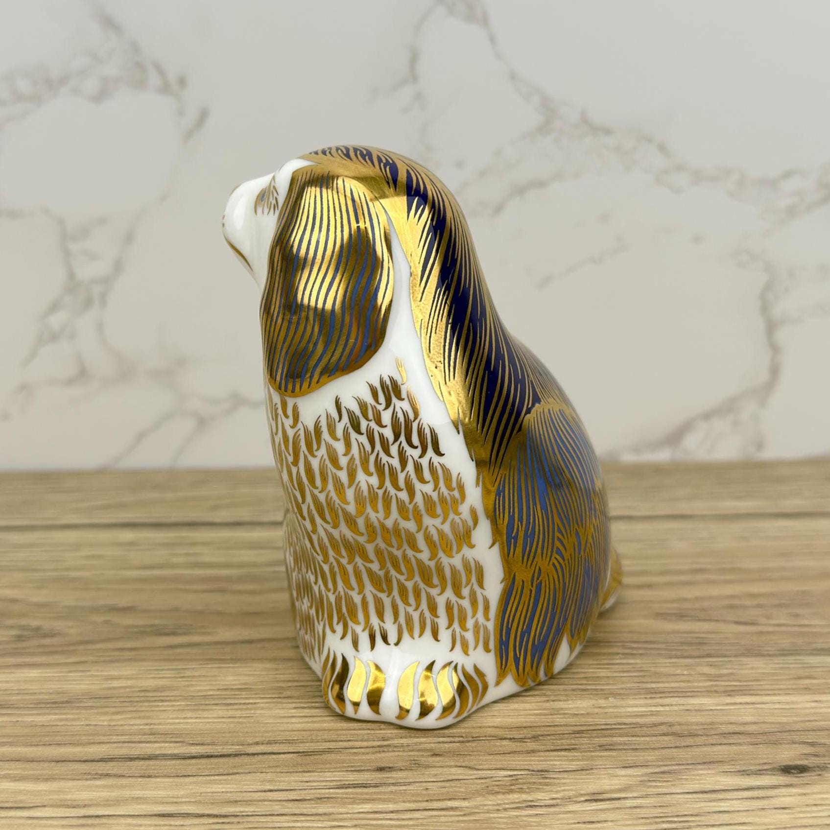 Royal Crown Derby Cavalier King Charles Spaniel Puppy, Hand-Decorated Porcelain Figurine