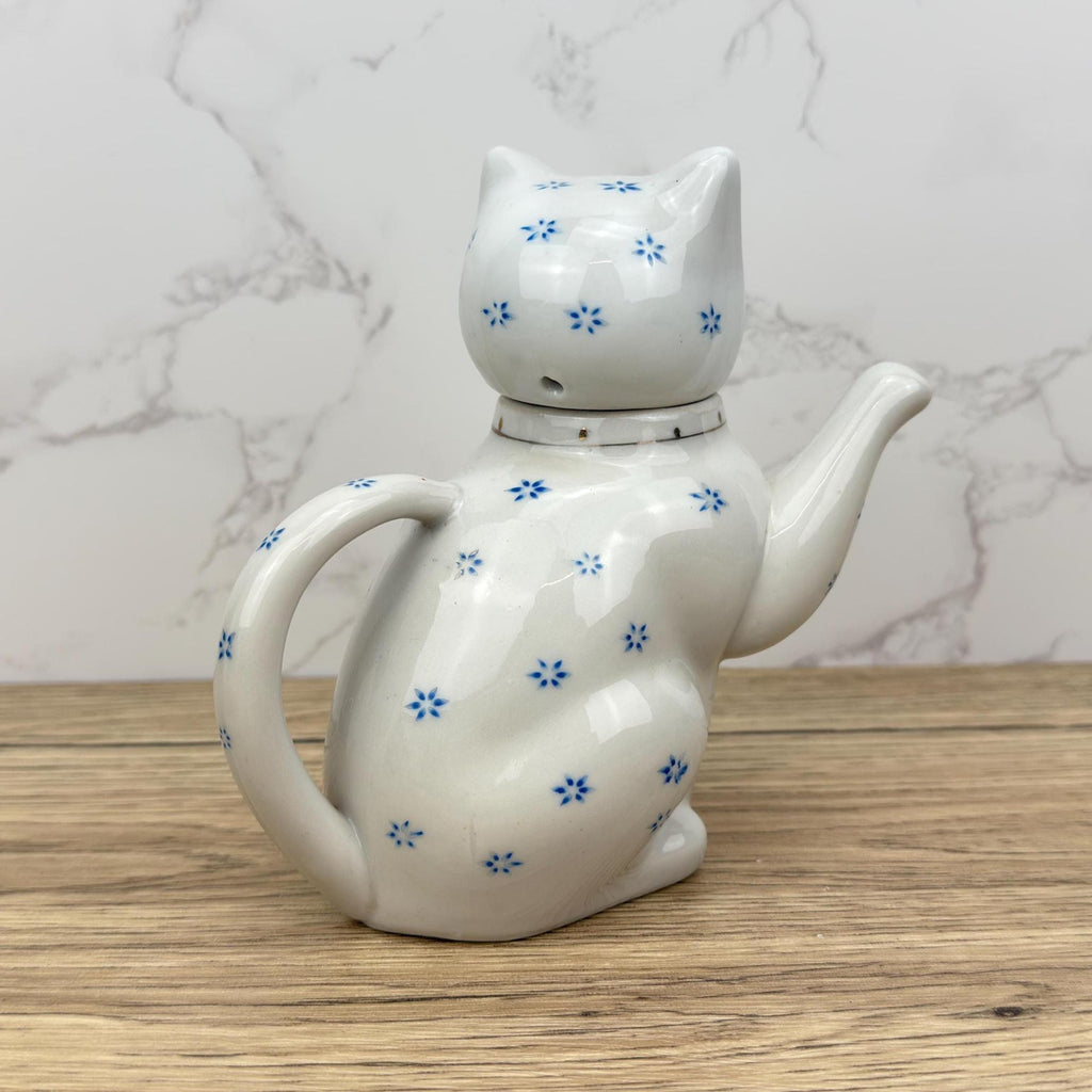 Vintage Cat Teapot, Collectible White Floral Tea Pot, Retro Kitchen Decor