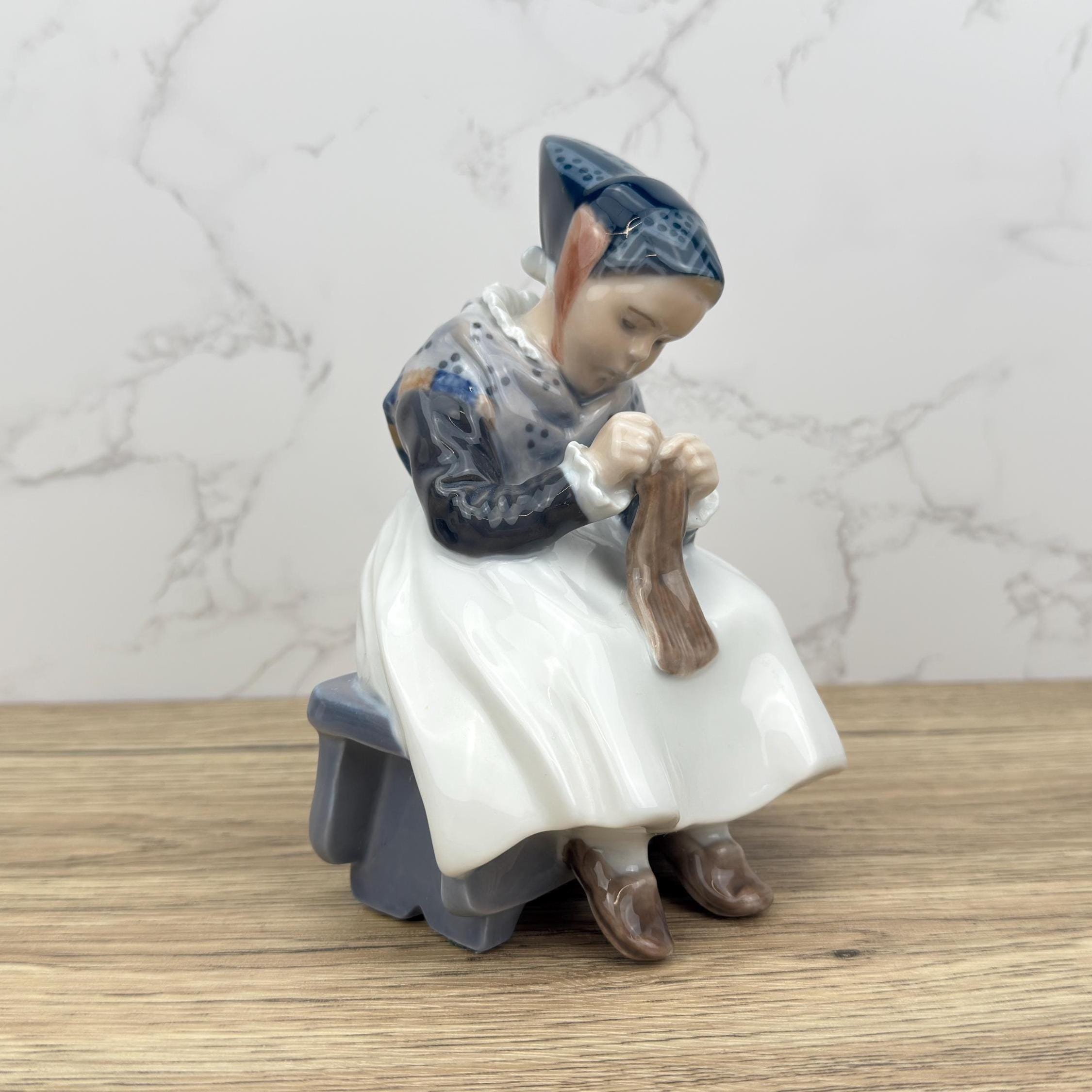 Royal Copenhagen Figurine – Danish Porcelain Woman Knitting, Nordic Decor