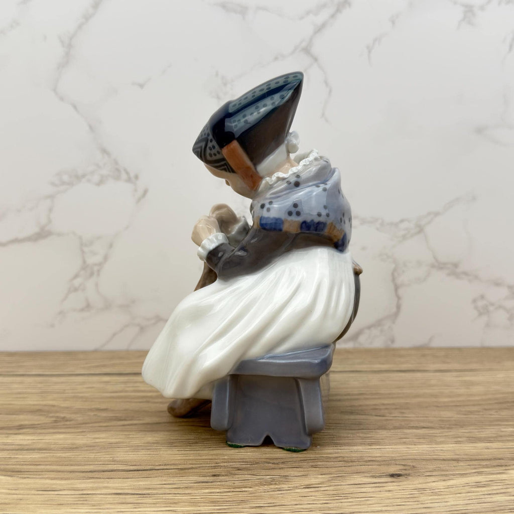 Royal Copenhagen Figurine – Danish Porcelain Woman Knitting, Nordic Decor
