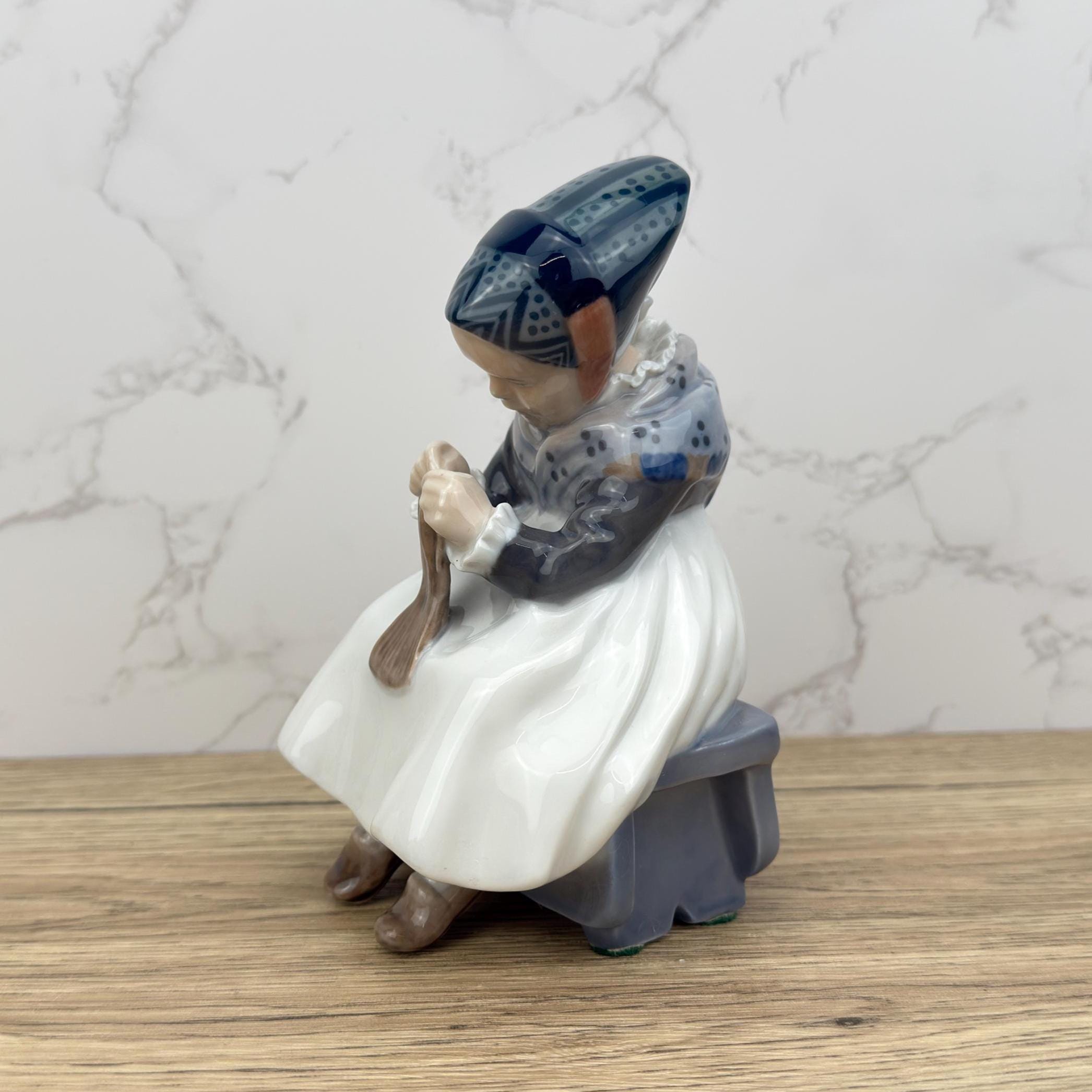 Royal Copenhagen Figurine – Danish Porcelain Woman Knitting, Nordic Decor