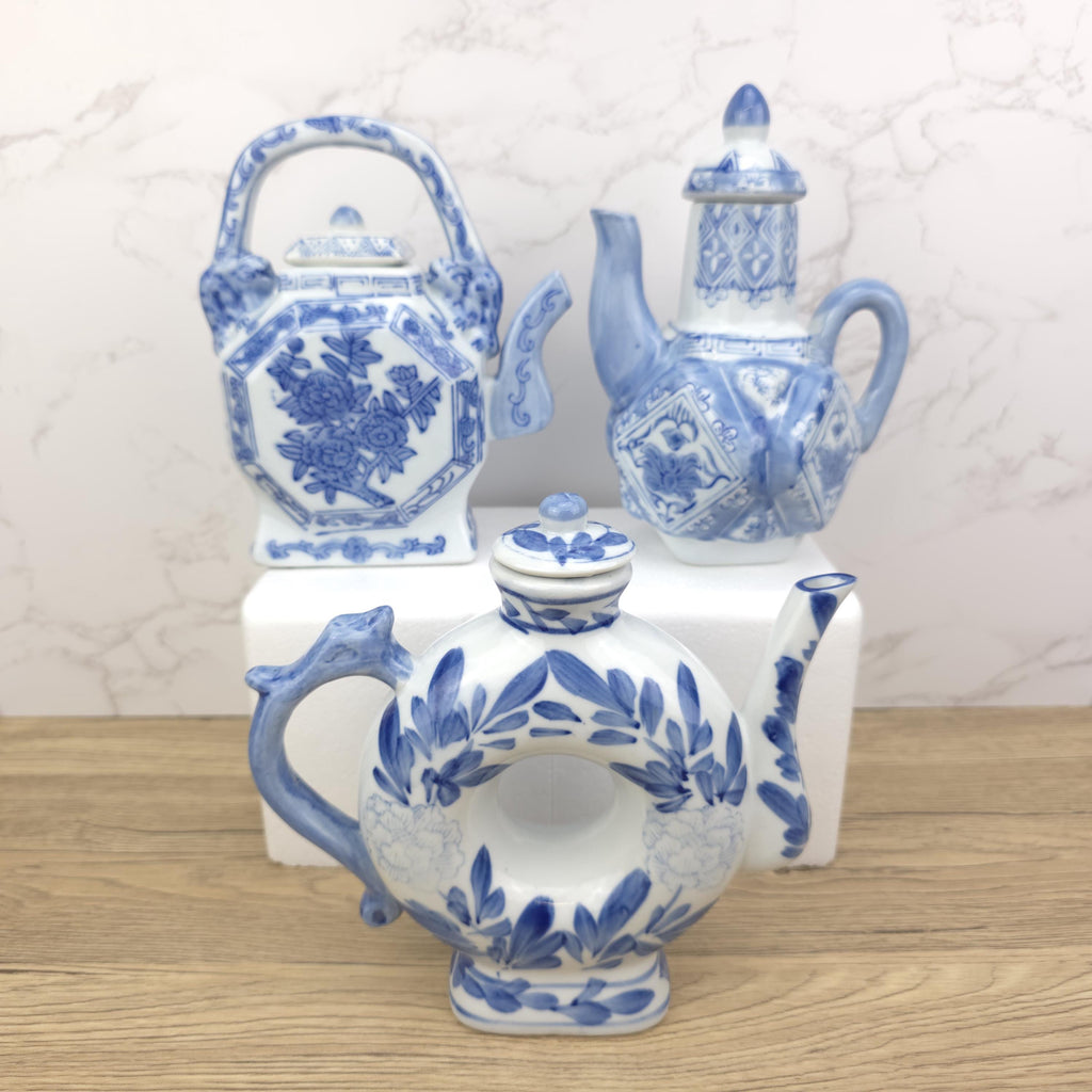Vintage Chinese Porcelain Teapot Collection | Blue & White Novelty Teaware