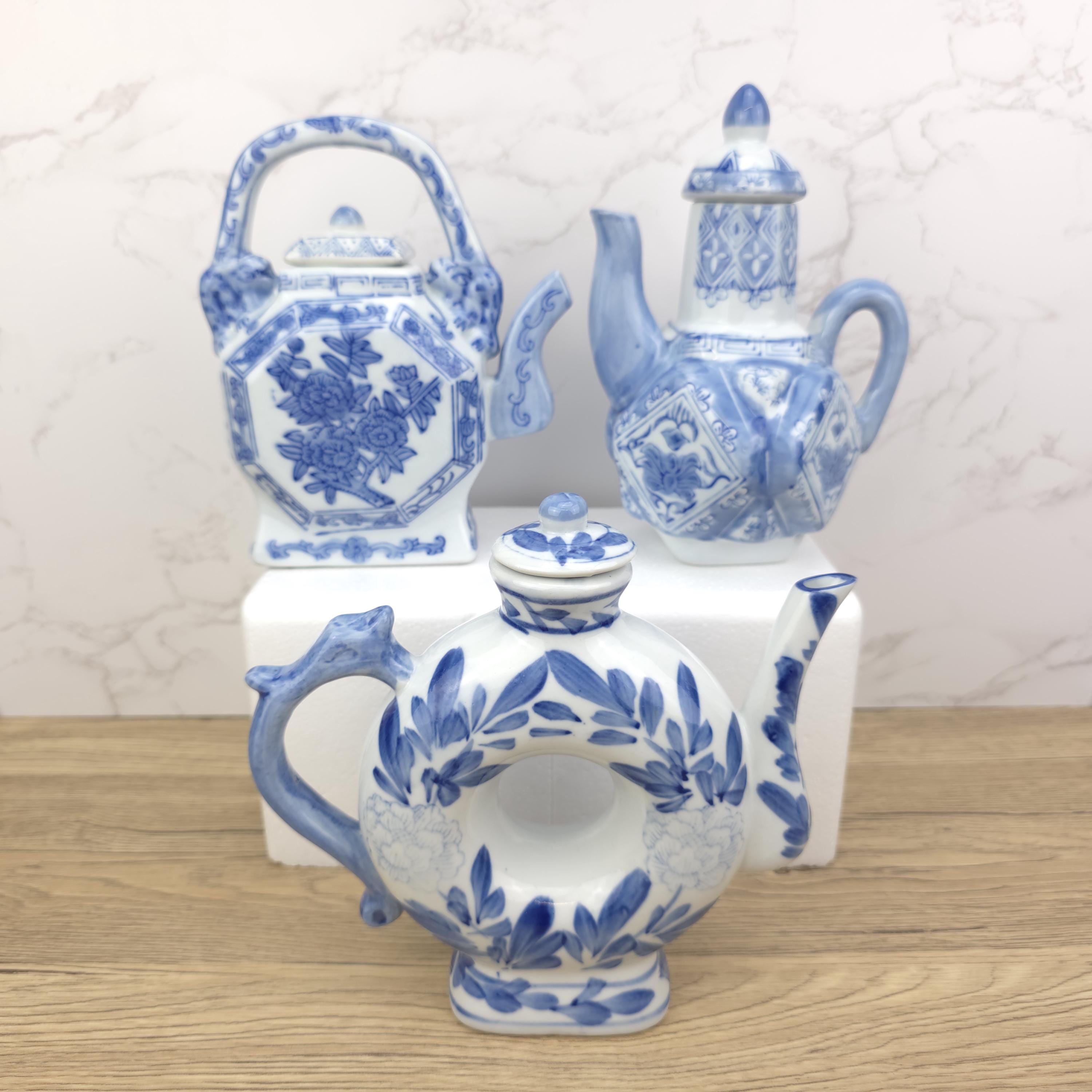 Vintage Chinese Porcelain Teapot Collection | Blue & White Novelty Teaware