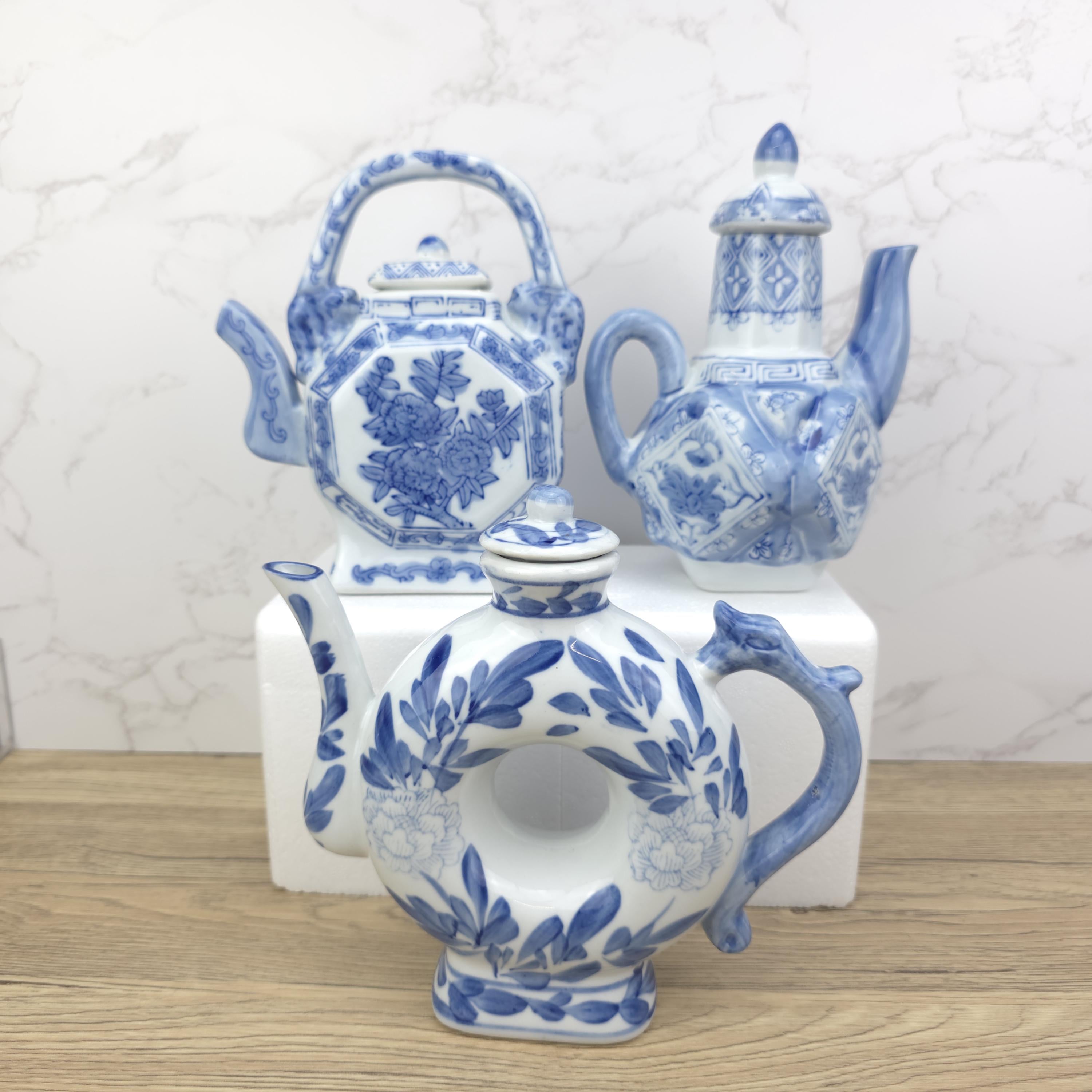 Vintage Chinese Porcelain Teapot Collection | Blue & White Novelty Teaware