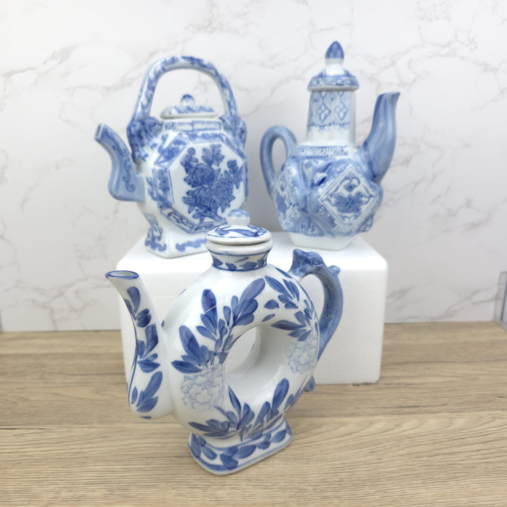 Vintage Chinese Porcelain Teapot Collection | Blue & White Novelty Teaware
