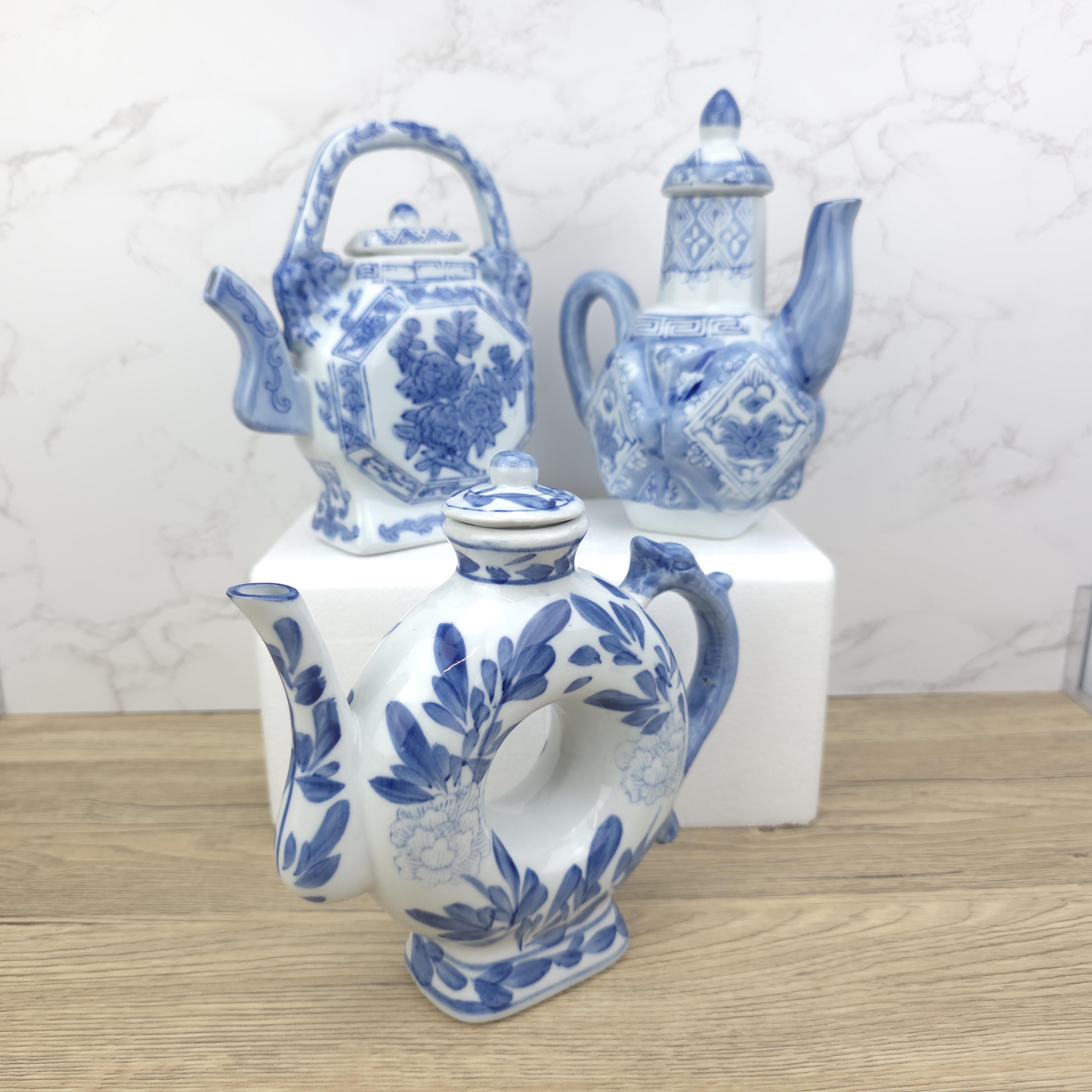 Vintage Chinese Porcelain Teapot Collection | Blue & White Novelty Teaware