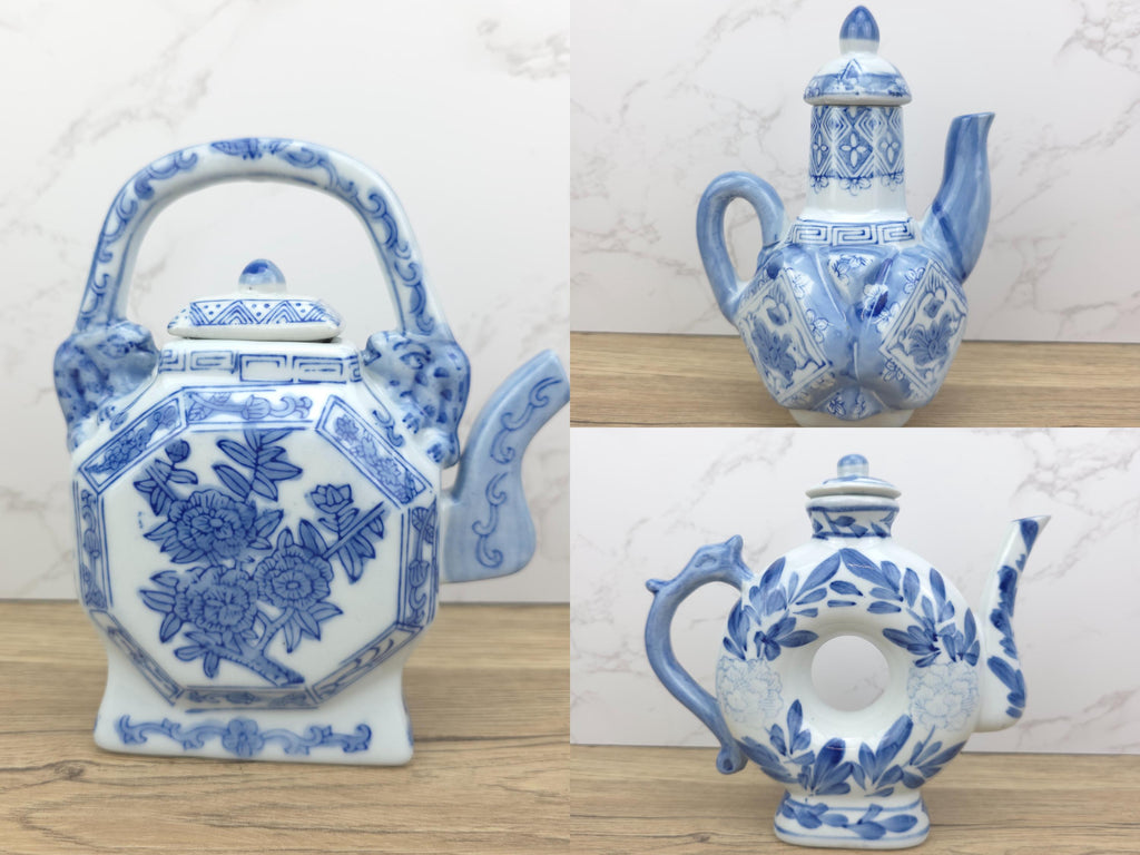 Vintage Chinese Porcelain Teapot Collection | Blue & White Novelty Teaware