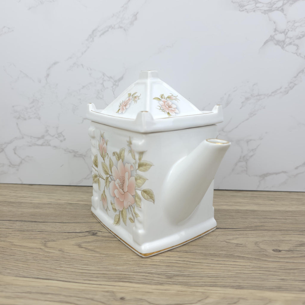 Vintage Pagoda Lid Teapot, Japanese Porcelain Pink Floral Decor