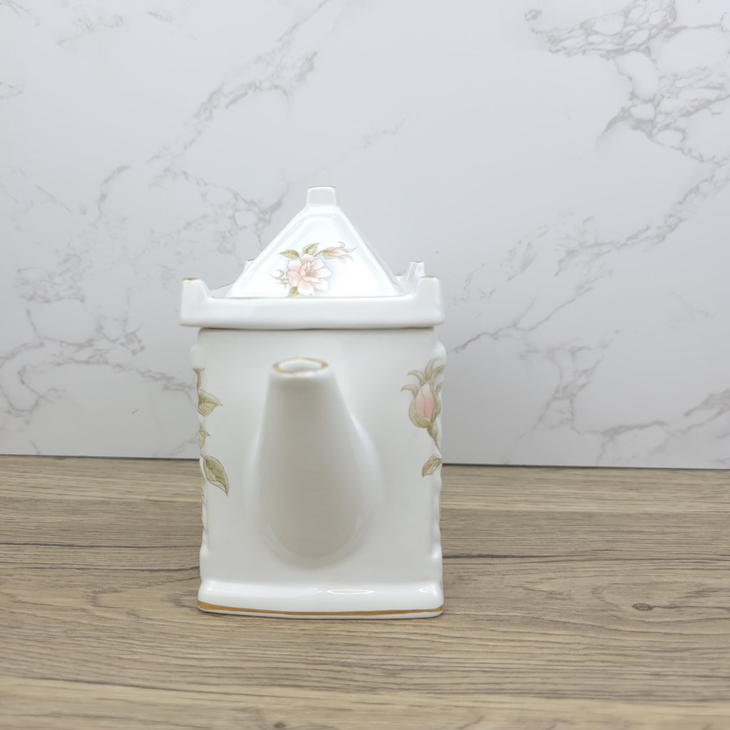 Vintage Pagoda Lid Teapot, Japanese Porcelain Pink Floral Decor