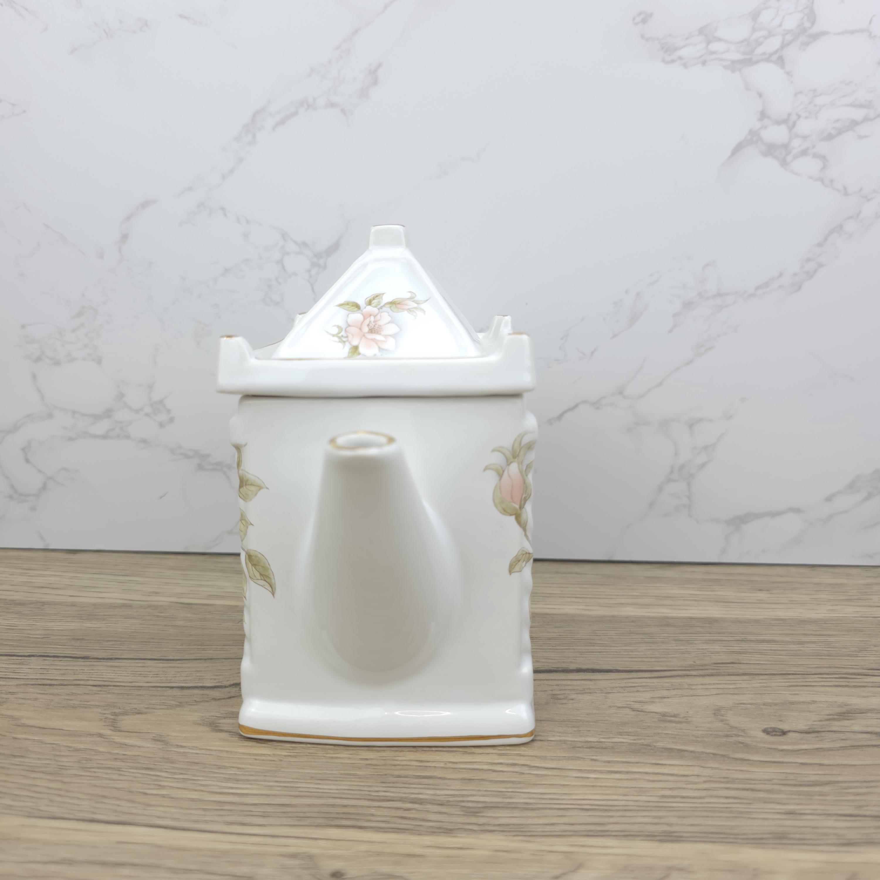 Vintage Pagoda Lid Teapot, Japanese Porcelain Pink Floral Decor