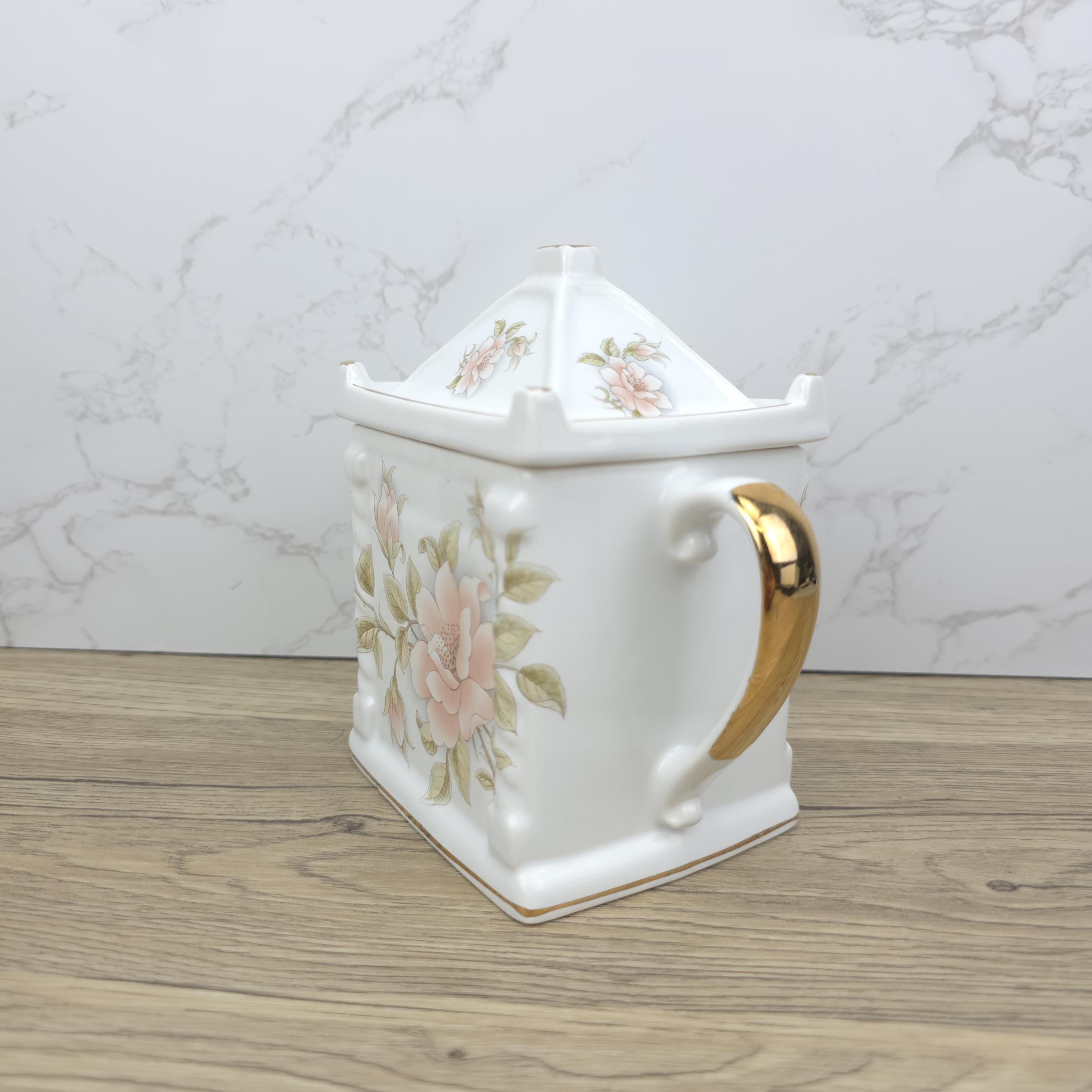 Vintage Pagoda Lid Teapot, Japanese Porcelain Pink Floral Decor