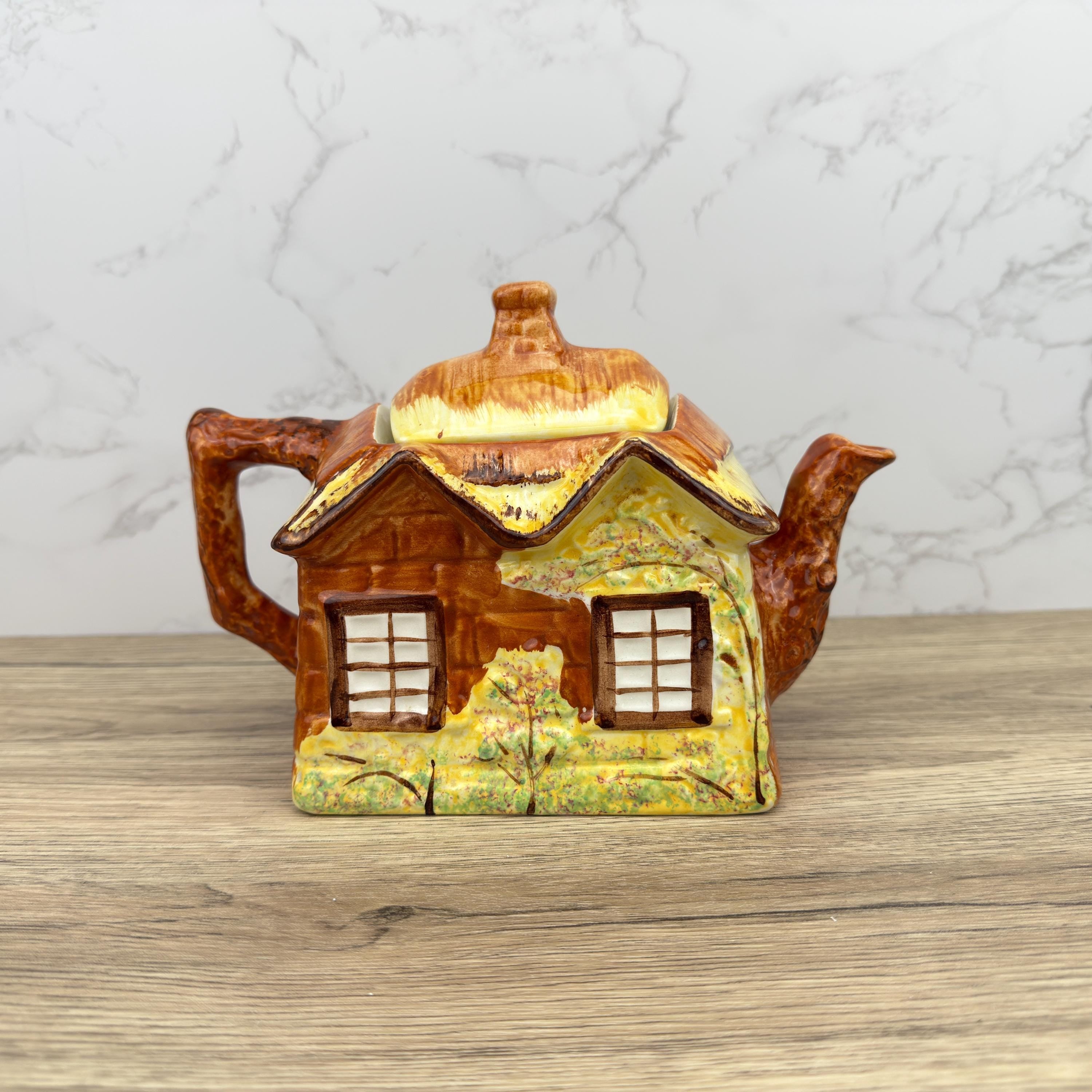 Vintage Cottage Teapot, Price and Kensingtons, Ye Olde Cottage 1950s Porcelain, English Thatched Cottage, Hand Painted, Cottageware Teatime