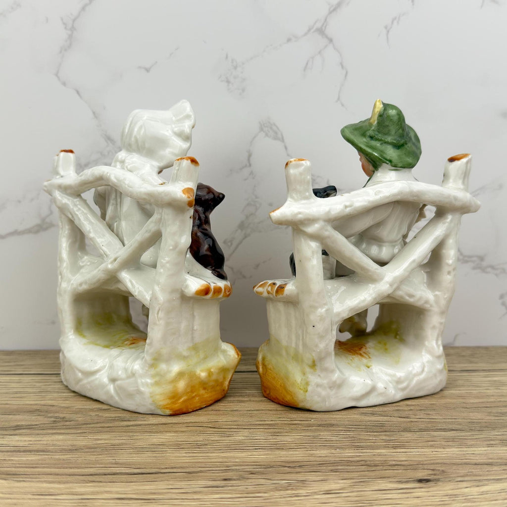 Vintage Porcelain Figurines – Boy & Girl with Dogs, Victorian Style