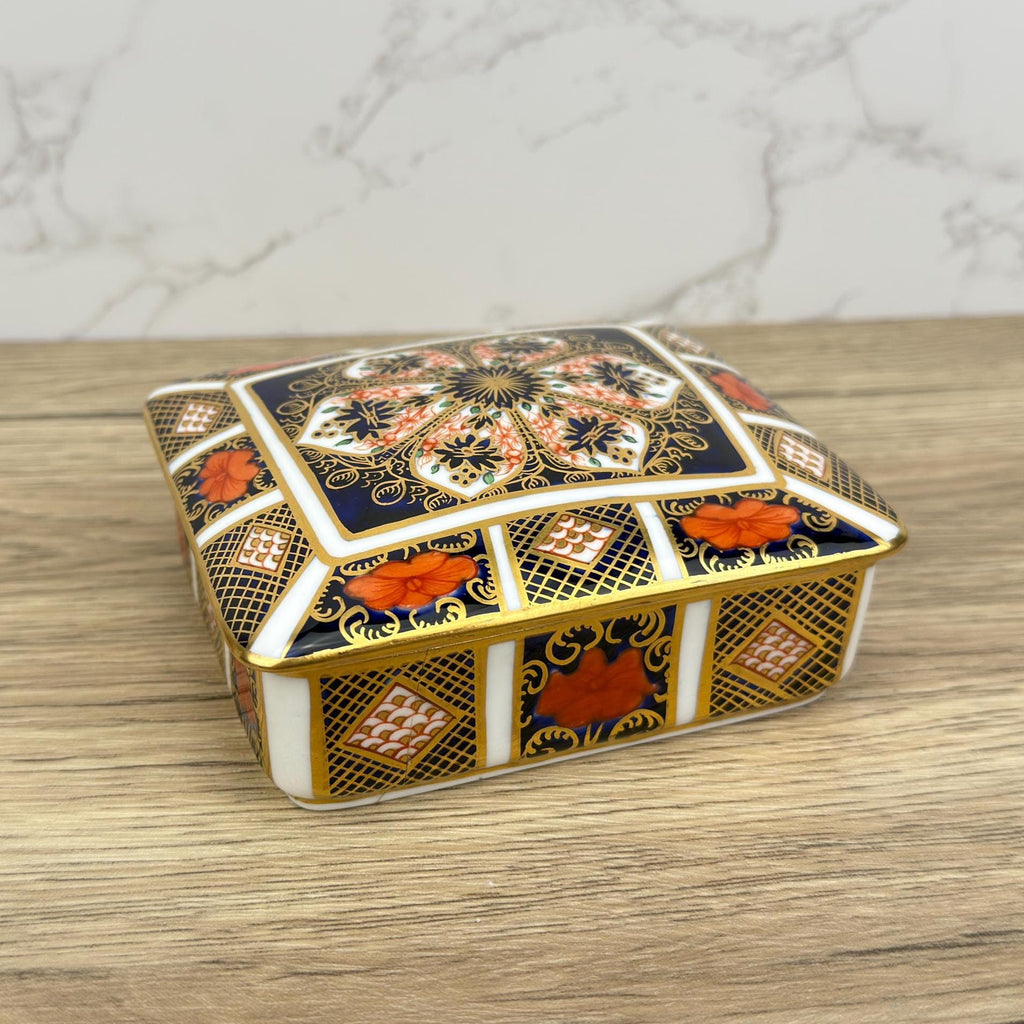 Royal Crown Derby Old Imari Lidded Trinket Box, Collectible Porcelain