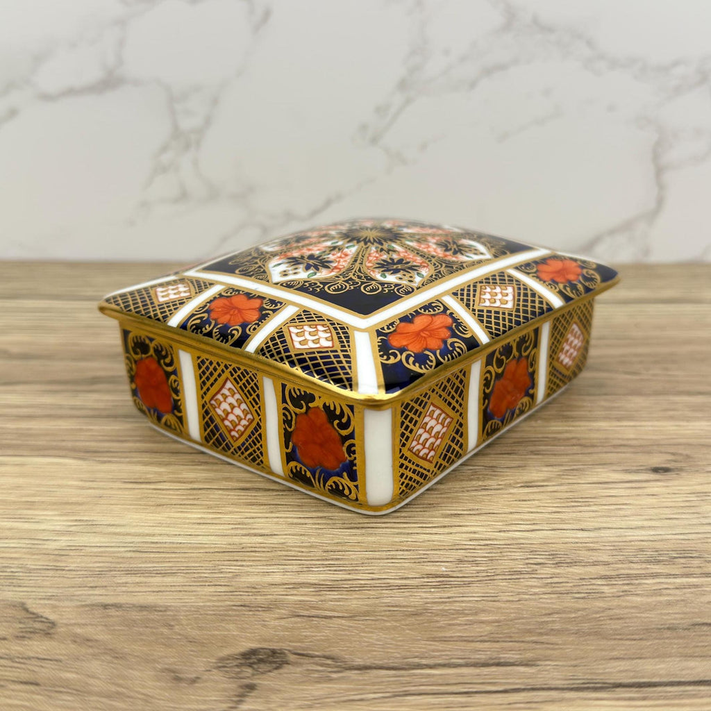 Royal Crown Derby Old Imari Lidded Trinket Box, Collectible Porcelain