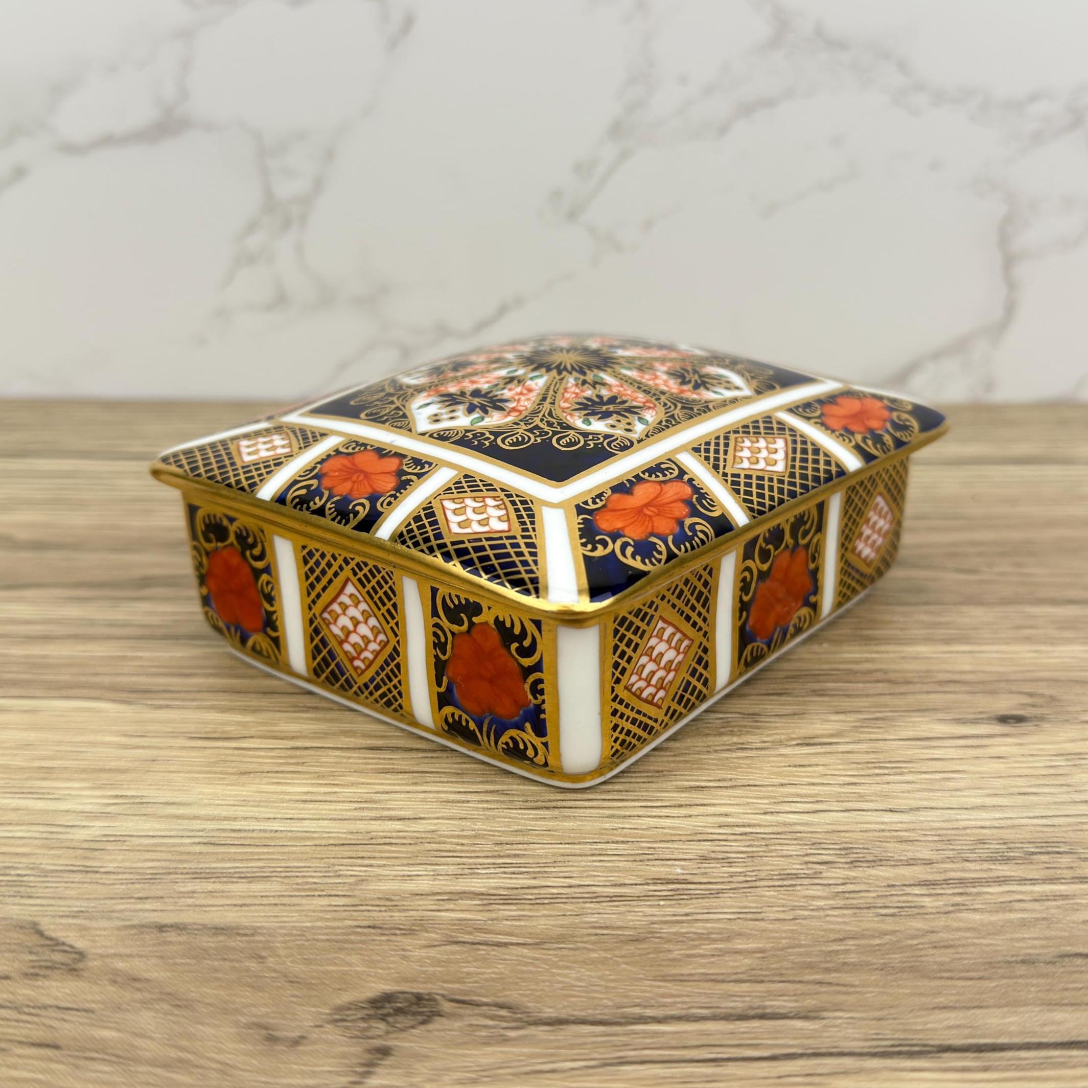 Royal Crown Derby Old Imari Lidded Trinket Box, Collectible Porcelain