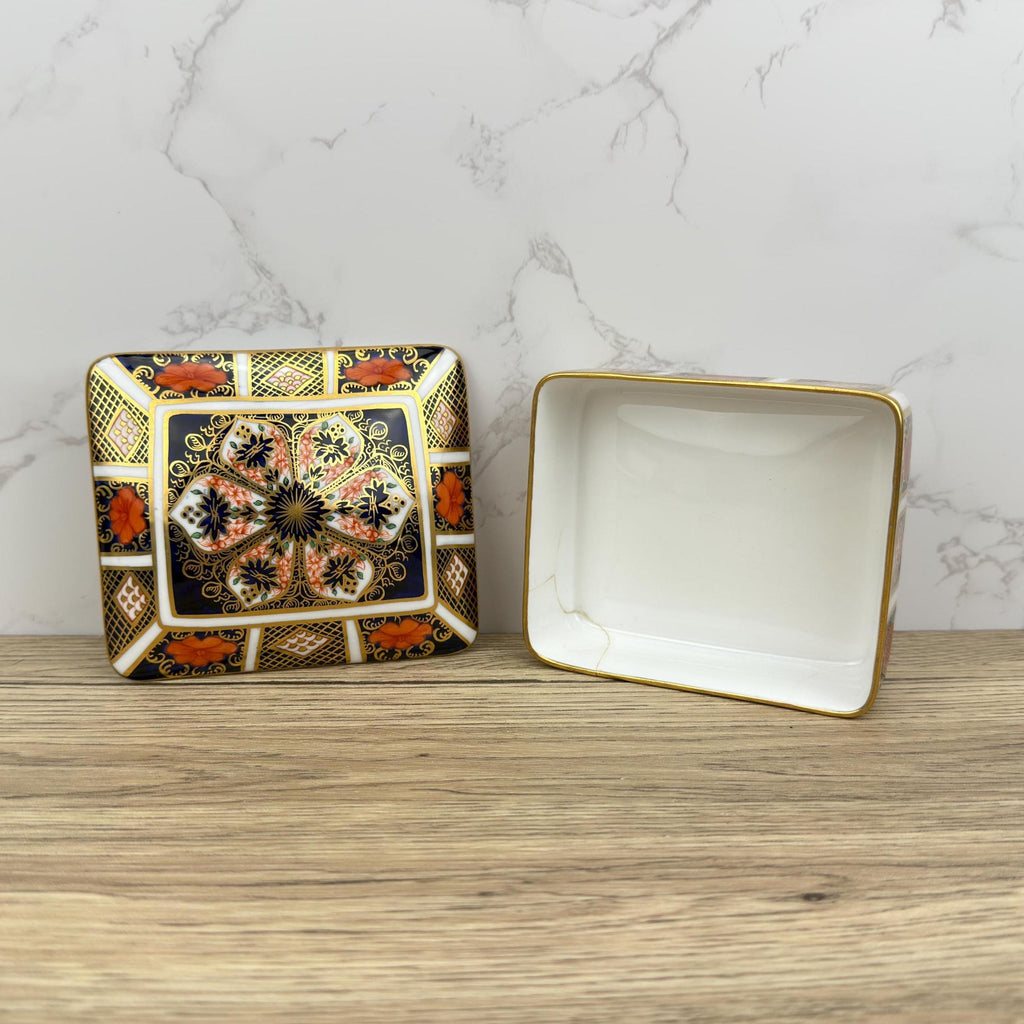 Royal Crown Derby Old Imari Lidded Trinket Box, Collectible Porcelain