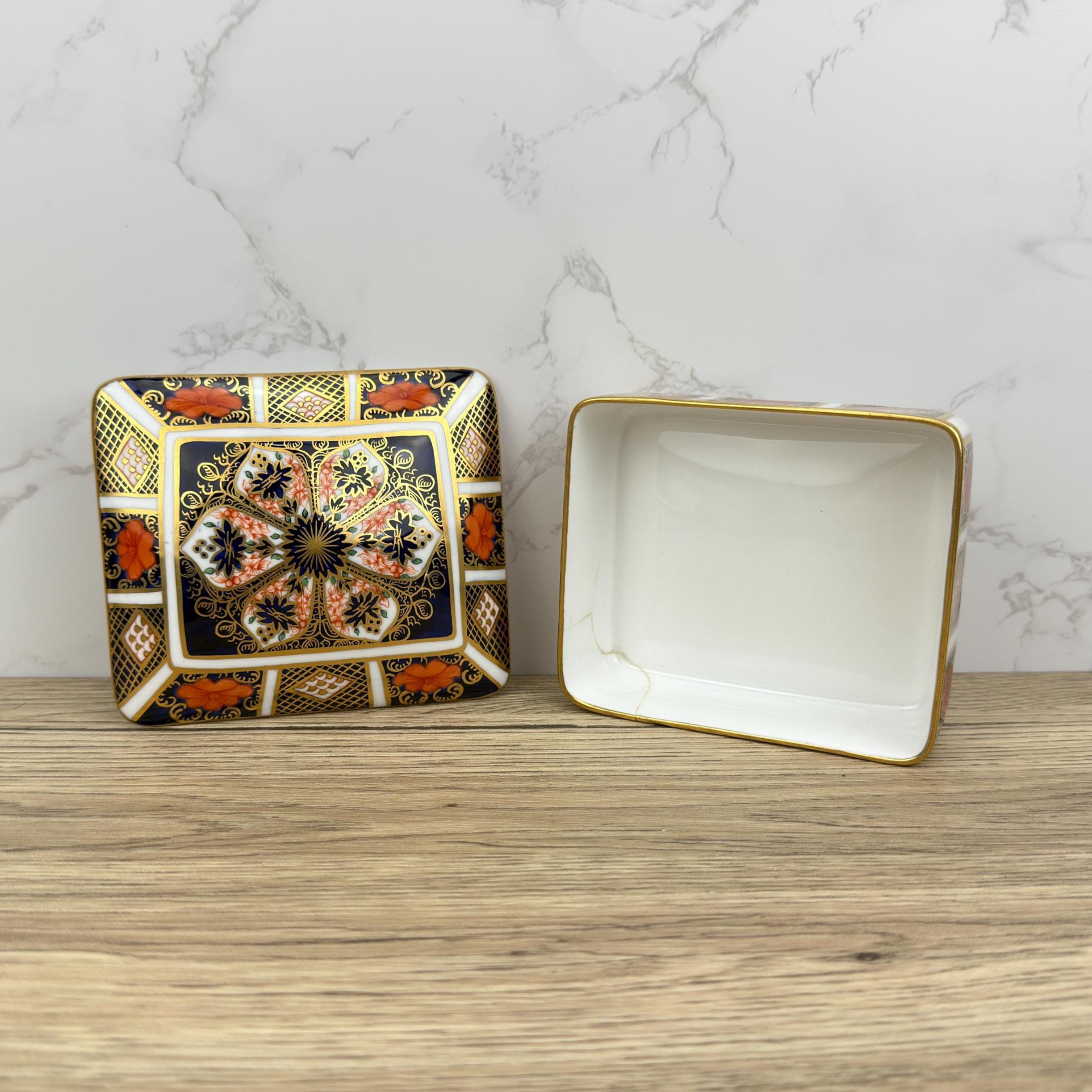 Royal Crown Derby Old Imari Lidded Trinket Box, Collectible Porcelain